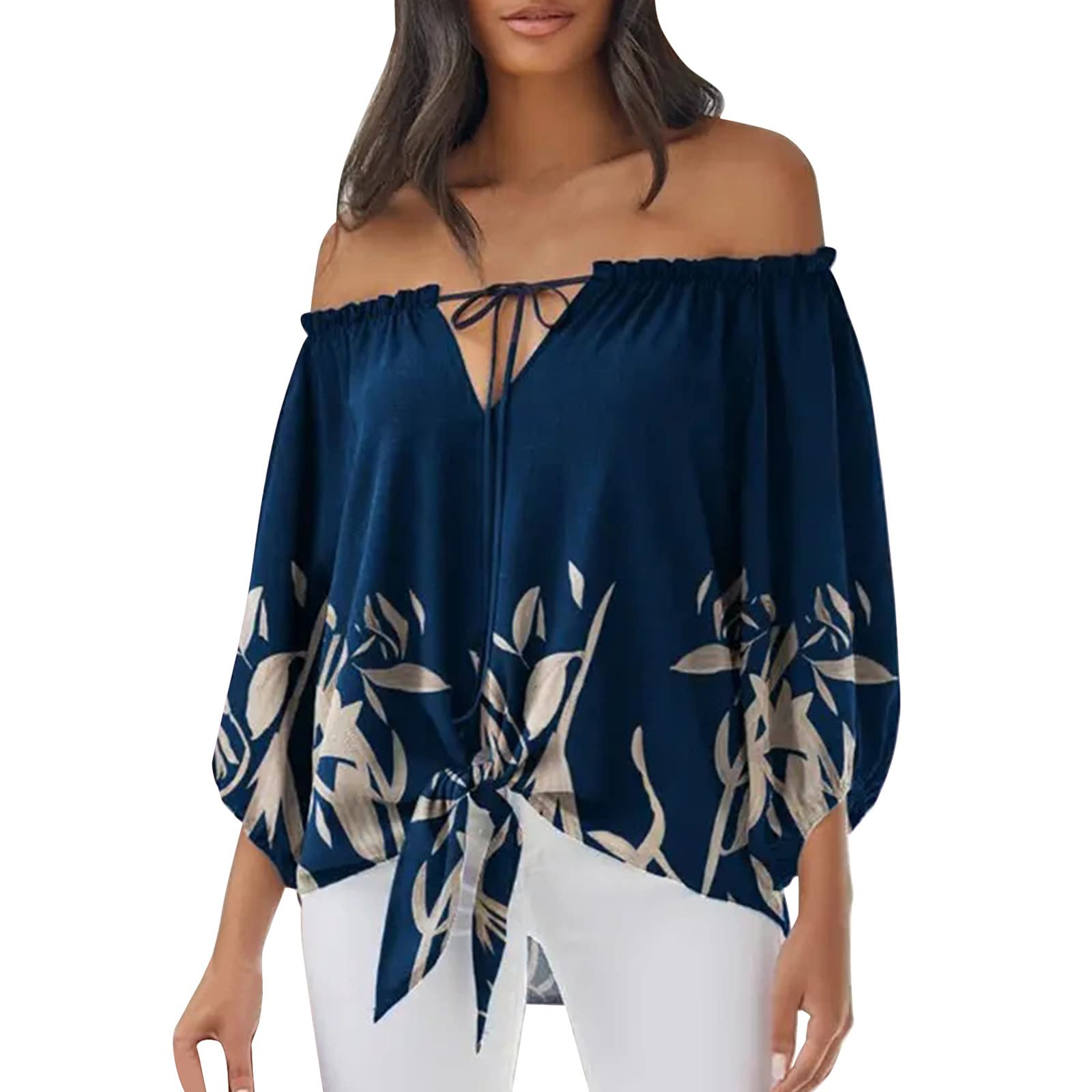 Women's Summer Floral Print Off-Shoulder Cotton Shirt - Button Front Casual Tee for Beach, Vacation & Everyday Wear