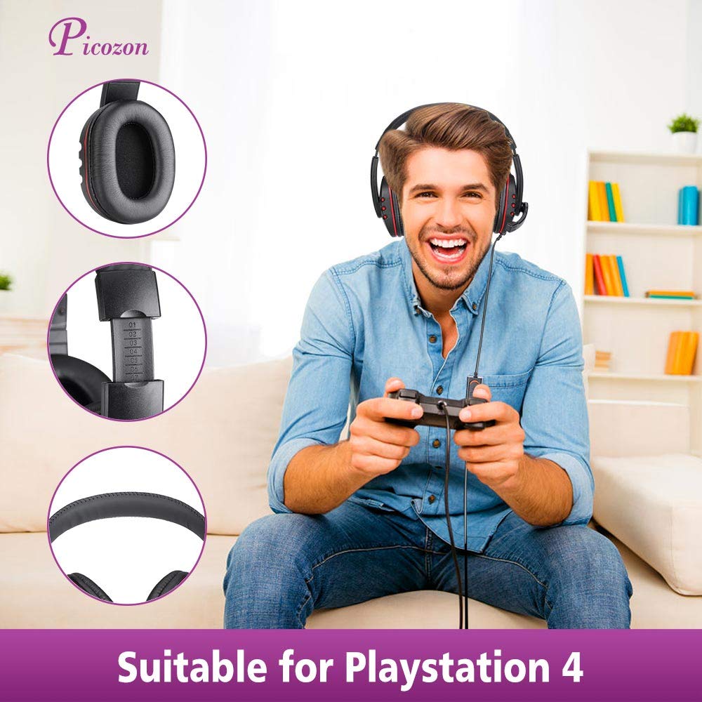 Picozon Gaming Headset with 3.5mm Jack & Built-in Mic - Compatible with PS4, PlayStation Vita, Mac, Laptop, Tablet, PC & Smartphones - Perfect for Gaming, Streaming & Online Meetings