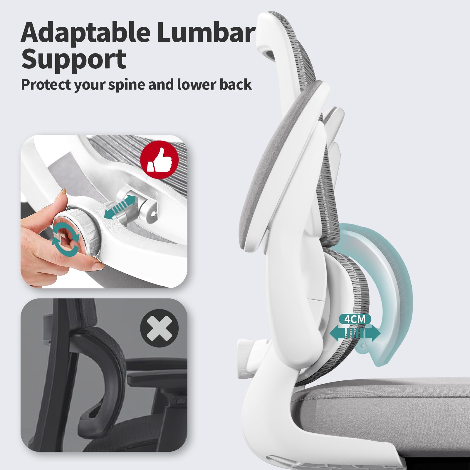 Ergonomic Office Chair with Adjustable Lumbar Support - Mesh Back Computer Desk Chair for Home Office - Executive Swivel Task Chair with Comfortable Seat - Perfect for Long Work Hours & Video Conferencing (Grey)