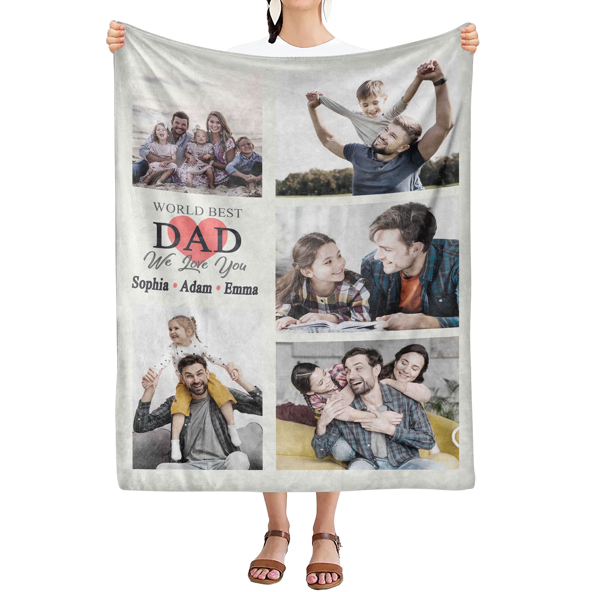 Custom Photo Blanket for Dad - Personalized Father's Day, Birthday & Thanksgiving Gift - Premium Soft Fleece Blanket with Dad's Picture - Perfect for Home, Office & Travel