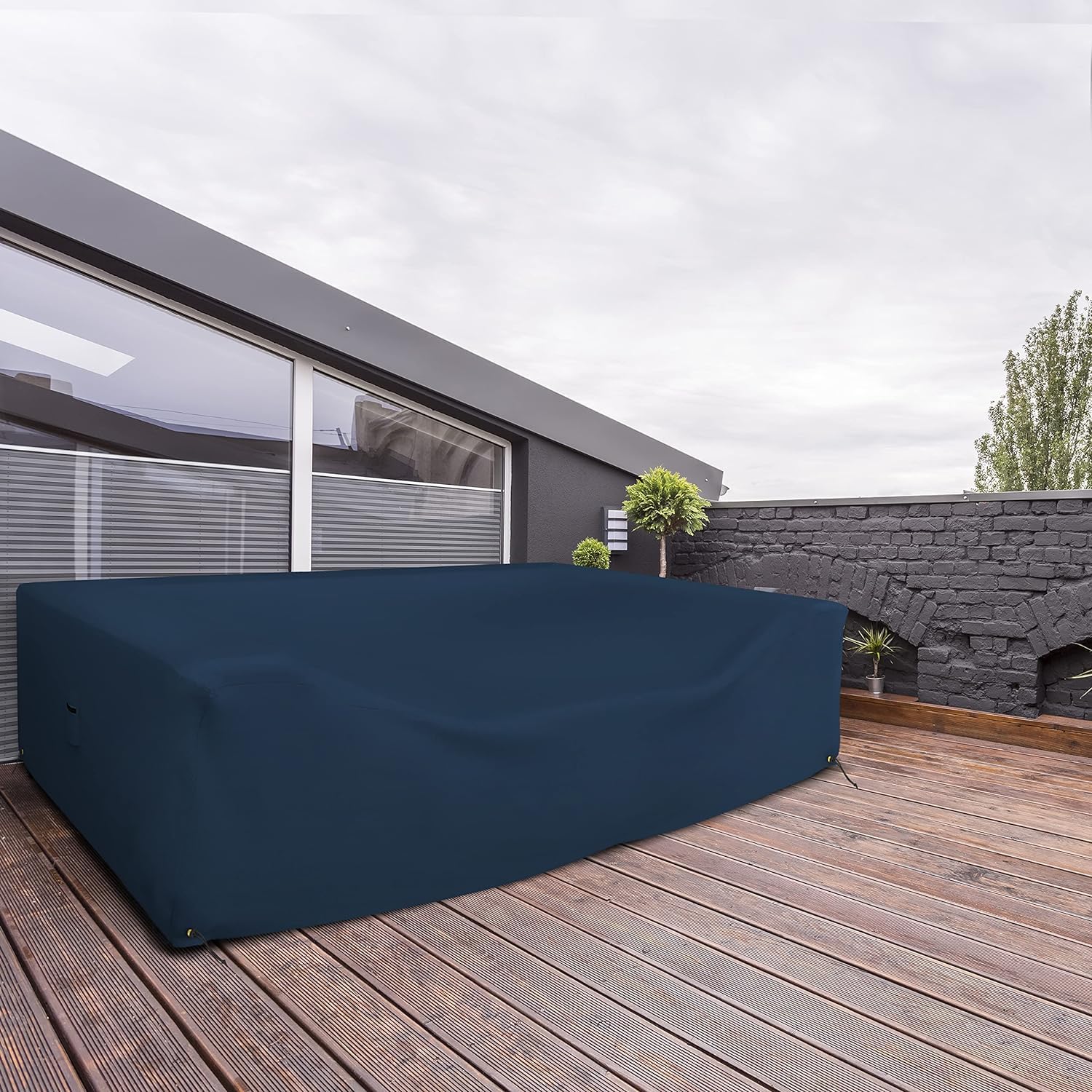 Heavy Duty 12 oz Waterproof Outdoor Patio Sectional Sofa Cover - Durable Furniture Protector with Air Pockets & Drawstring for Table & Chair Set (136