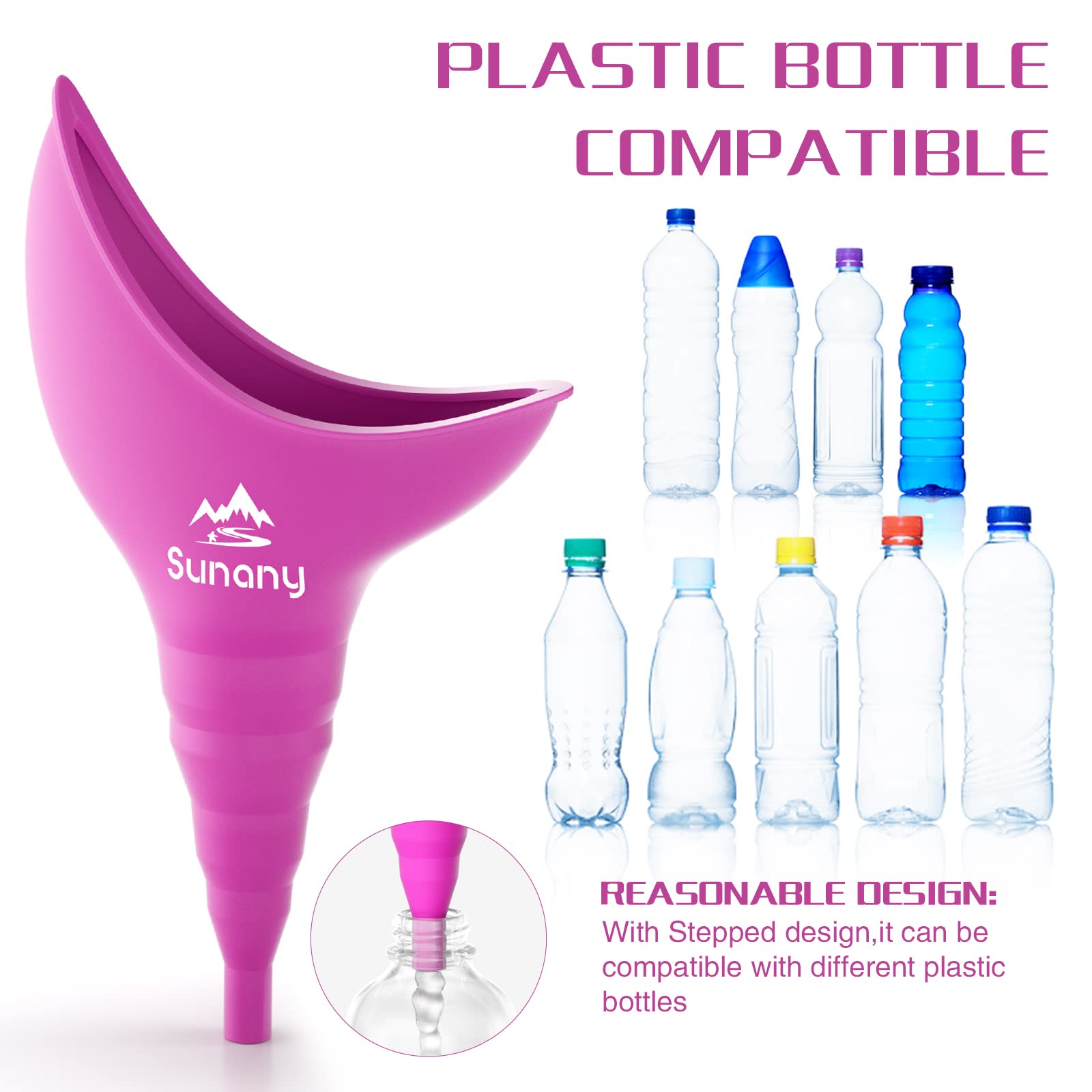Sunany Female Urinal with Silicone Funnel - Portable Standing Pee Device for Women - Reusable Outdoor Travel Urinal - Perfect for Camping, Hiking, Road Trips & Emergency Use