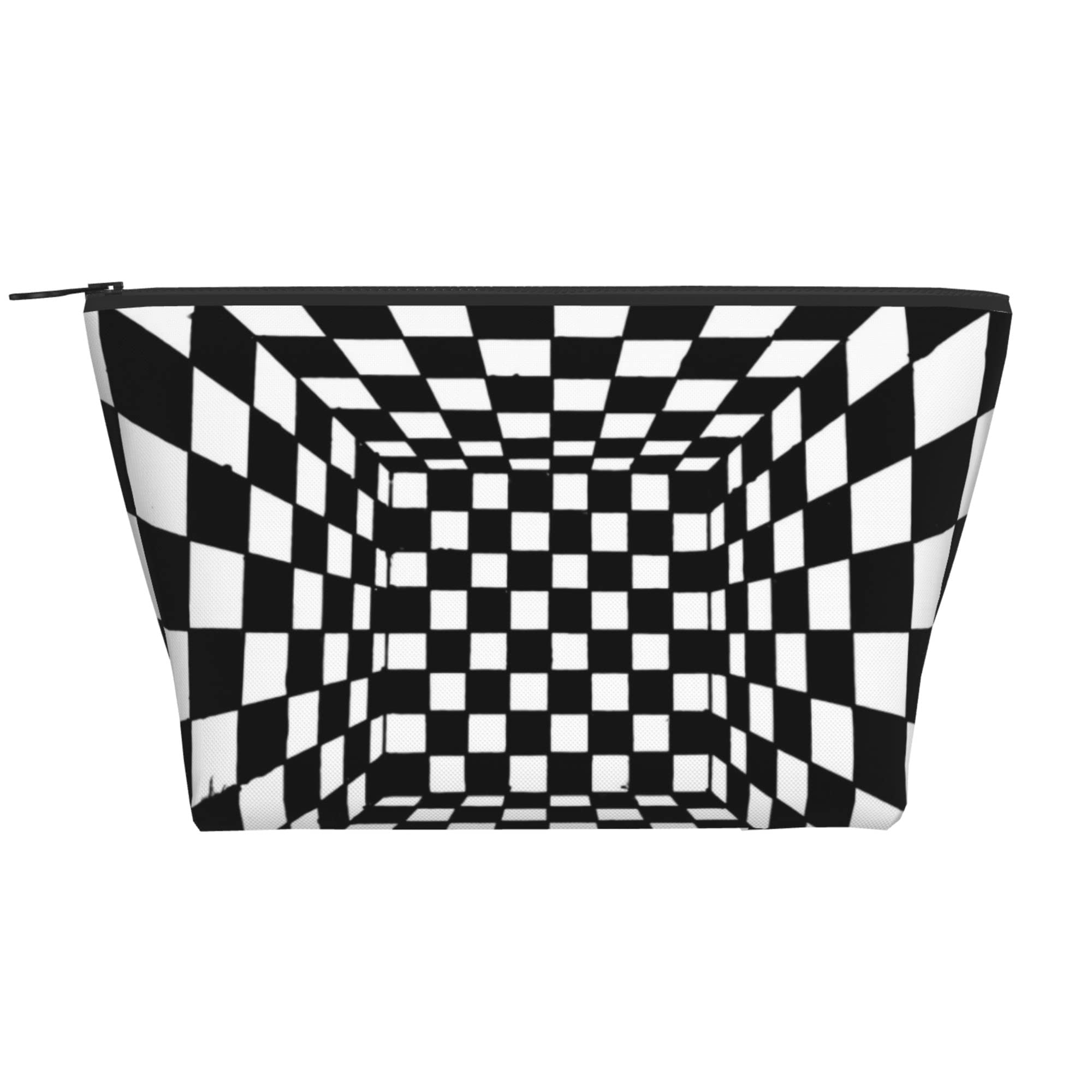 Waterproof Zipper Cosmetic Bag for Women - Travel Makeup Organizer, Toiletry Pouch with Checkerboard Design - Portable Oxford Cloth Storage Case for Makeup Brushes, Coins & Essentials | Perfect for Travel, Gym & Daily Use