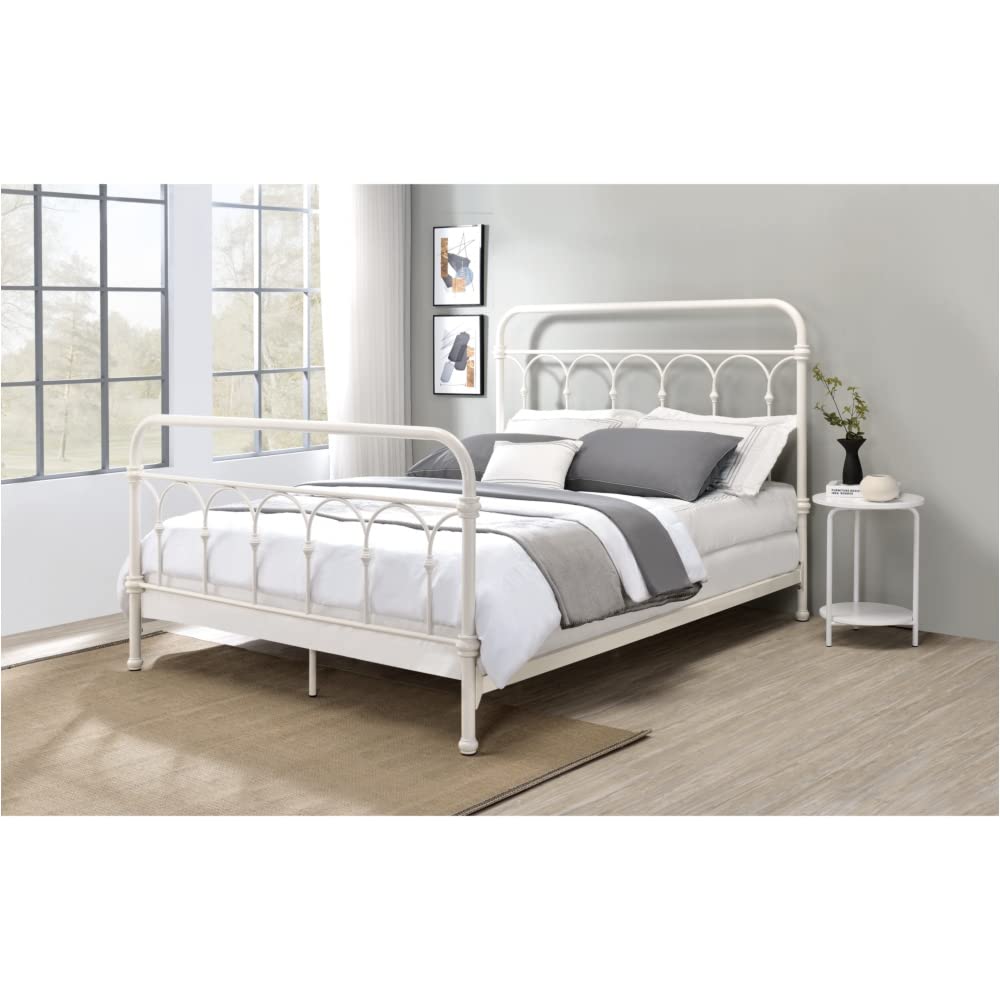 HuaZo Queen Size Metal Bed Frame - White Citron Finish, 83