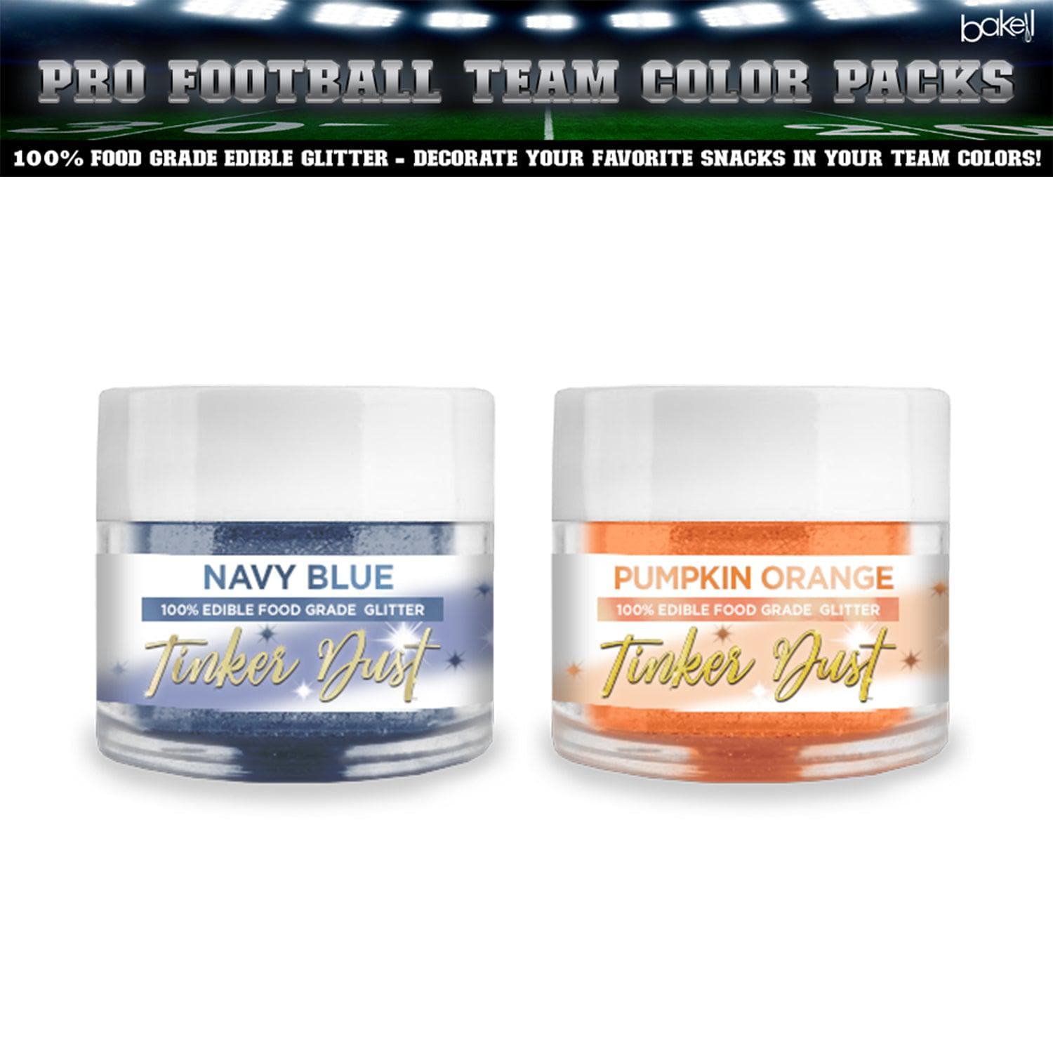 Denver Broncos Football Glitter Set - Navy Blue & Pumpkin Orange Tinker Dust® for DIY Crafts, Party Decorations, and Sports Fan Gifts