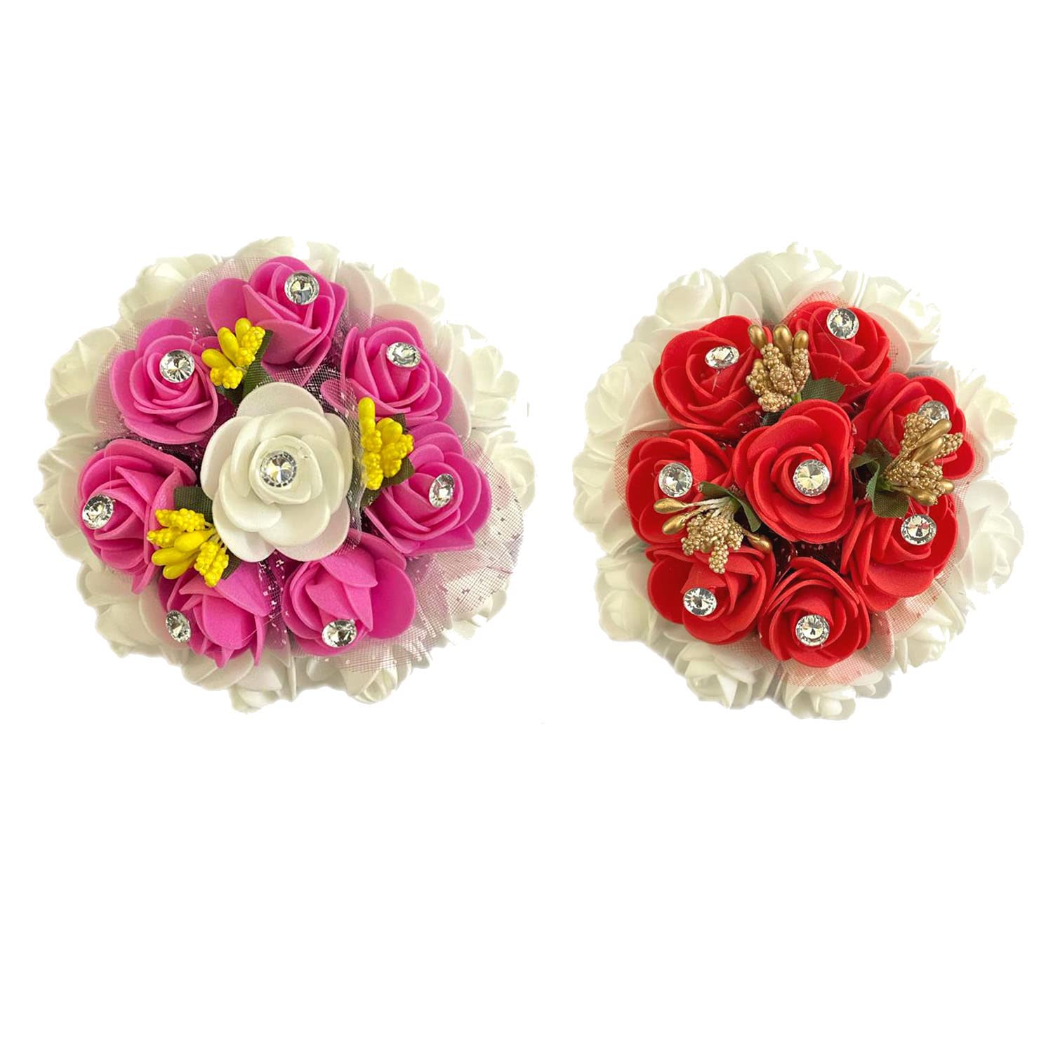 GuruEmbellish Artificial Gajra Hair Accessories - Pack of 2 Floral Hair Clips for Women & Girls | Perfect for Weddings, Parties & Special Occasions | Boho Bridal Hair Jewelry for Indian Festivals & Cultural Events