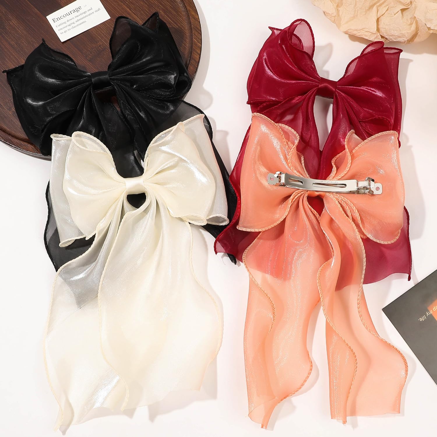 Pink Silk Hair Bows for Women - Elegant French Ribbon Hair Clips for Girls & Parties
