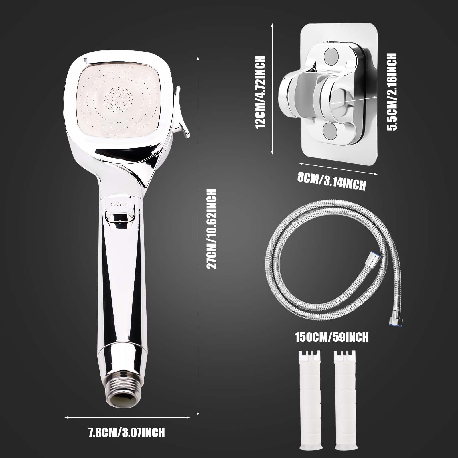 High Pressure RV Shower Head with 59in Hose - 4 Mode Water Saving Handheld Shower Head with Adhesive Bracket & Filter for Campers, Trailers & Bathrooms | Perfect for RV Living, Camping & Water Conservation