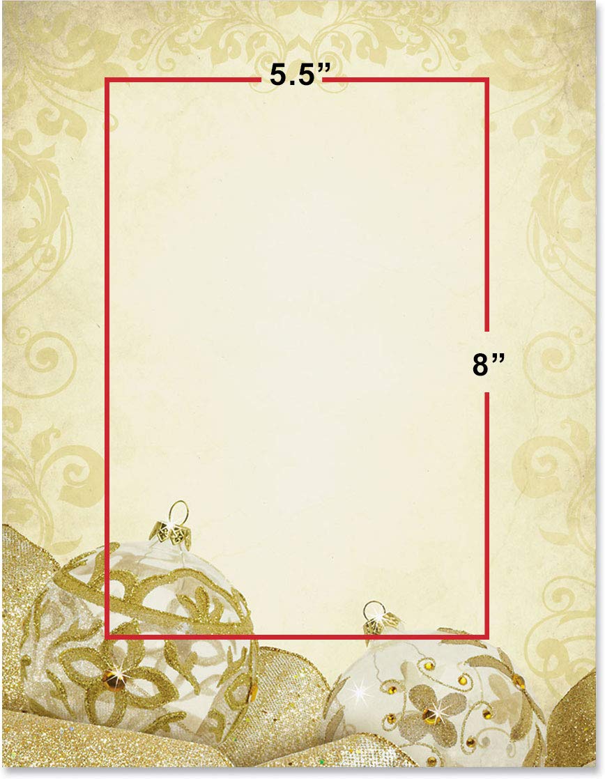 Premium Gold Jeweled Holiday Stationery - Elegant Winter Christmas Theme Letterhead Paper 8.5