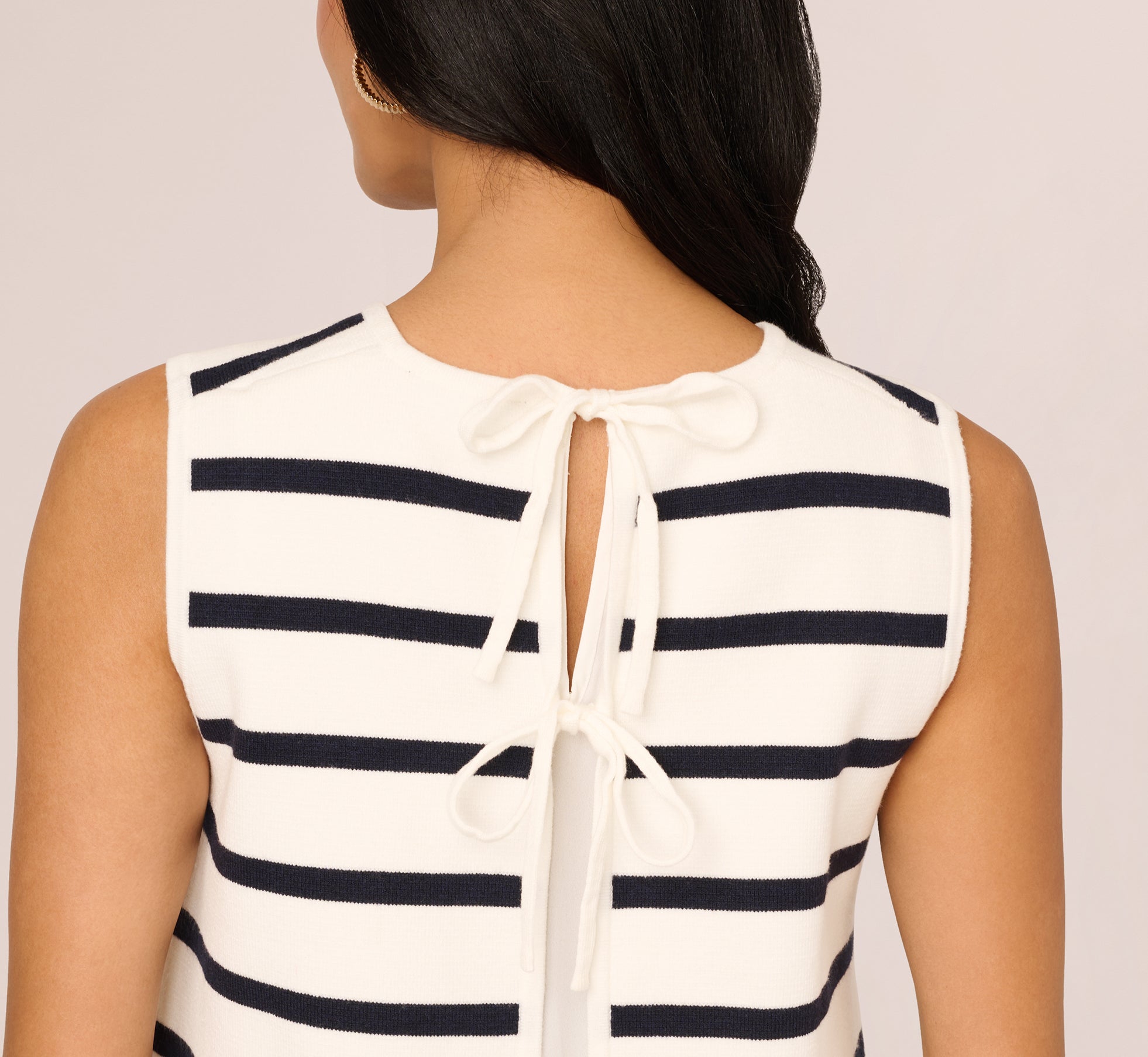 Women's Ivory & Navy Tie Back Twofer Tank Sweater - Versatile Layering Piece for Work, Date Night & Casual Outings