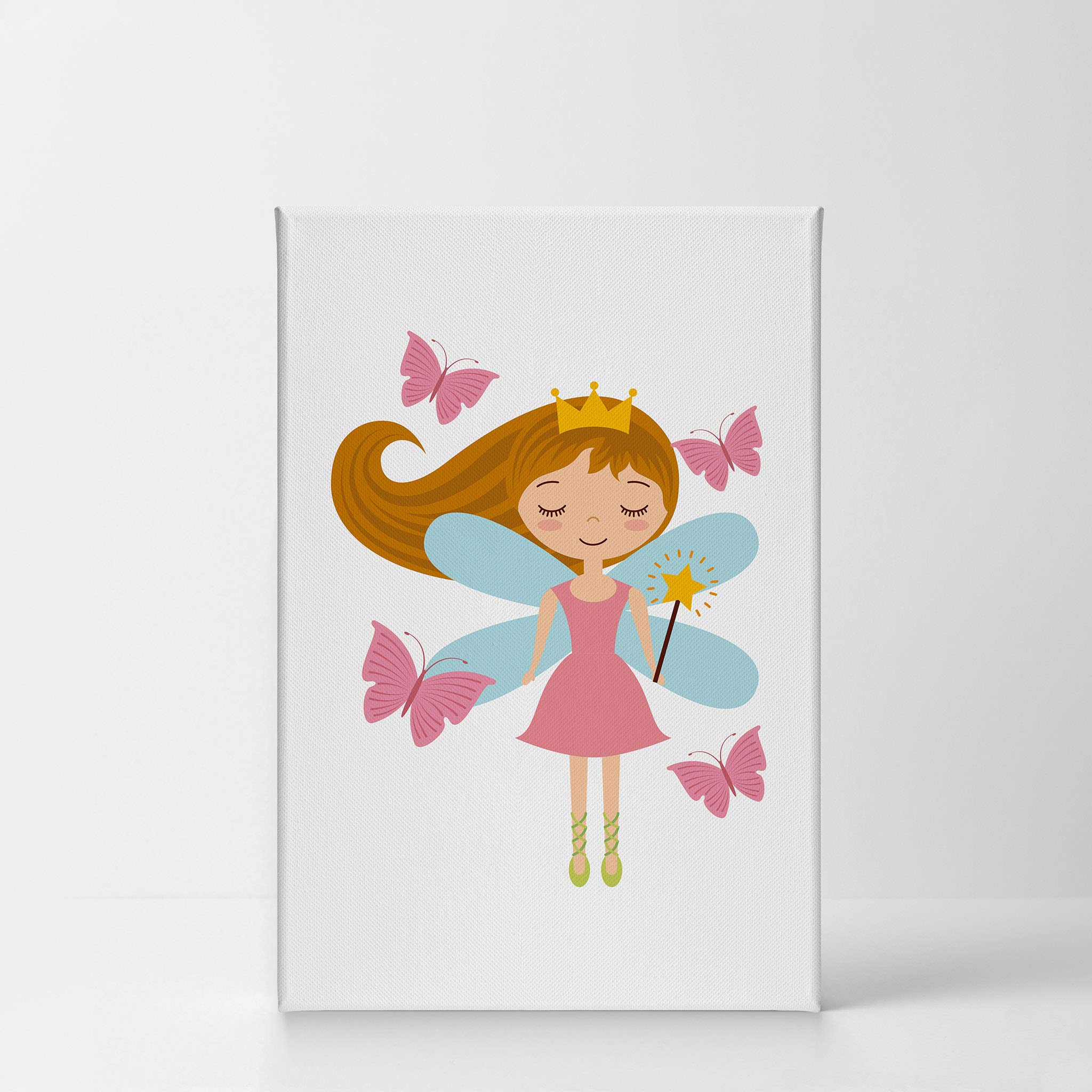 Cute Fairy Girl with Magic Wand & Pink Butterfly - Kids Canvas Wall Art for Nursery, Baby Room Decor - Ready to Hang 36x24 - Made in USA | Perfect for Girls' Bedroom, Playroom & Birthday Gifts