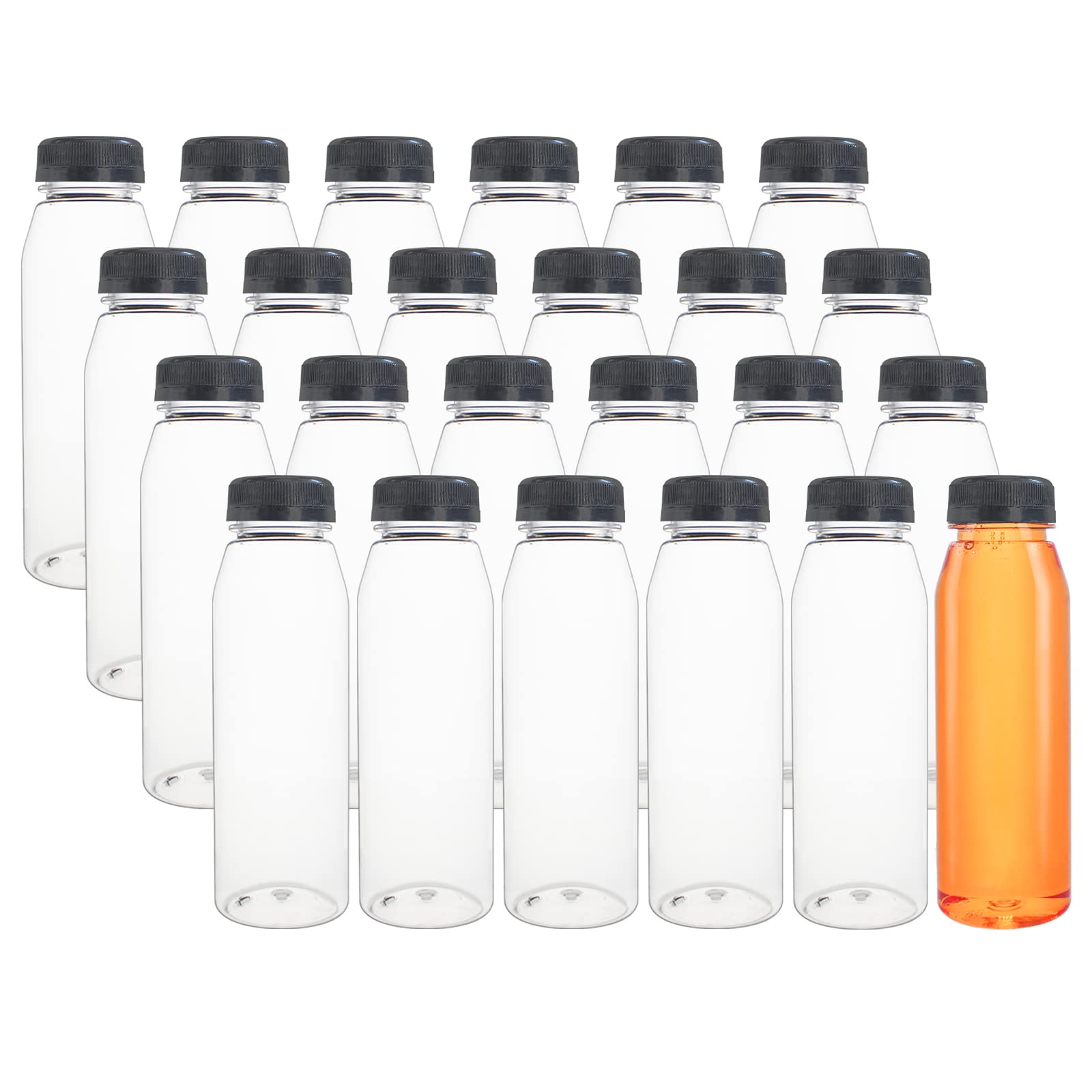 24 Pack 8oz (250ml) Clear PET Plastic Juice Bottles with Tamper Evident Lids - Bulk Beverage Containers for Smoothies, Milk, Homemade Drinks - Perfect for Juice Bars, Coffee Shops & Meal Prep Storage