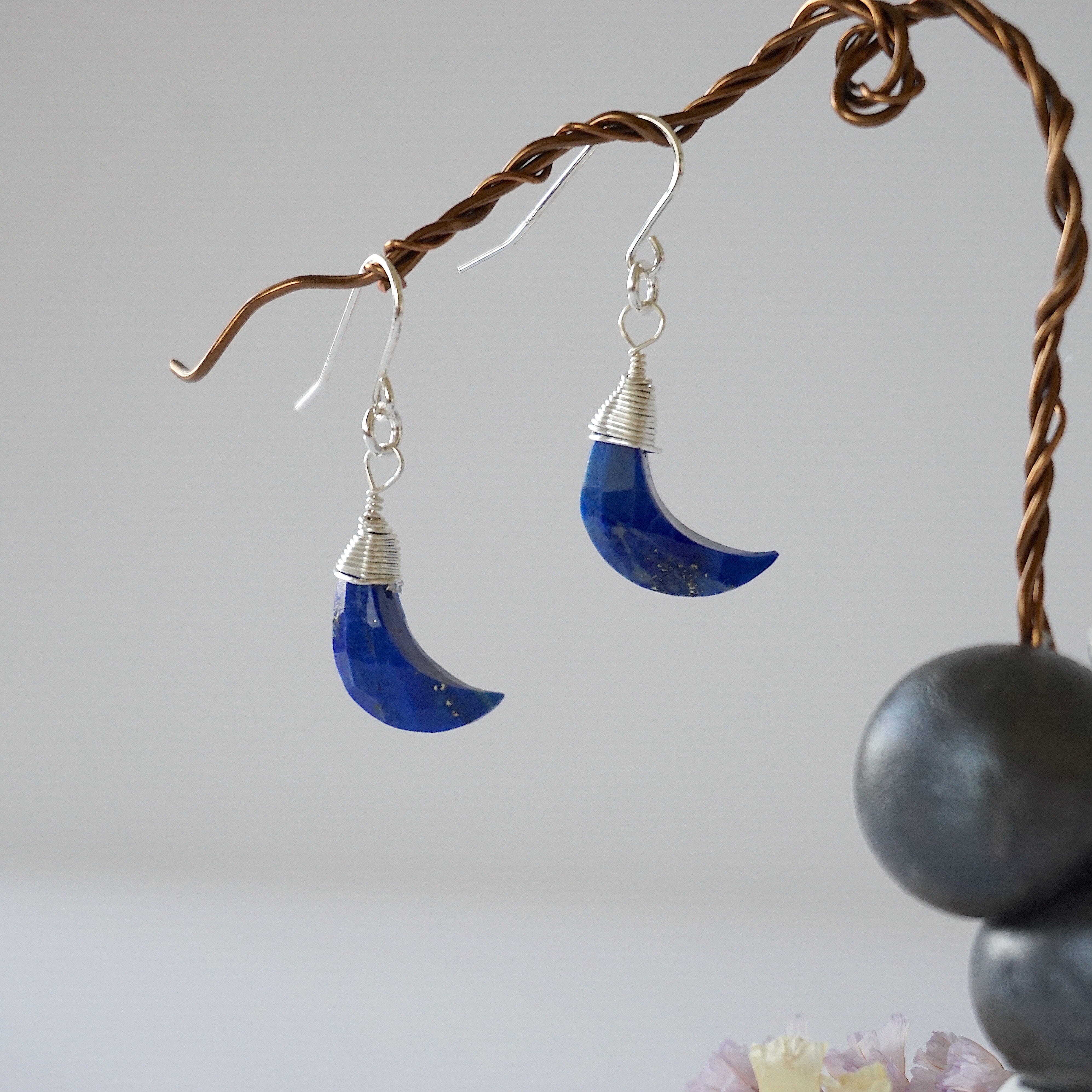 Lapis Lazuli Moon Drop Earrings - Sterling Silver Dangle Earrings for Women - Perfect for Weddings, Parties & Special Occasions