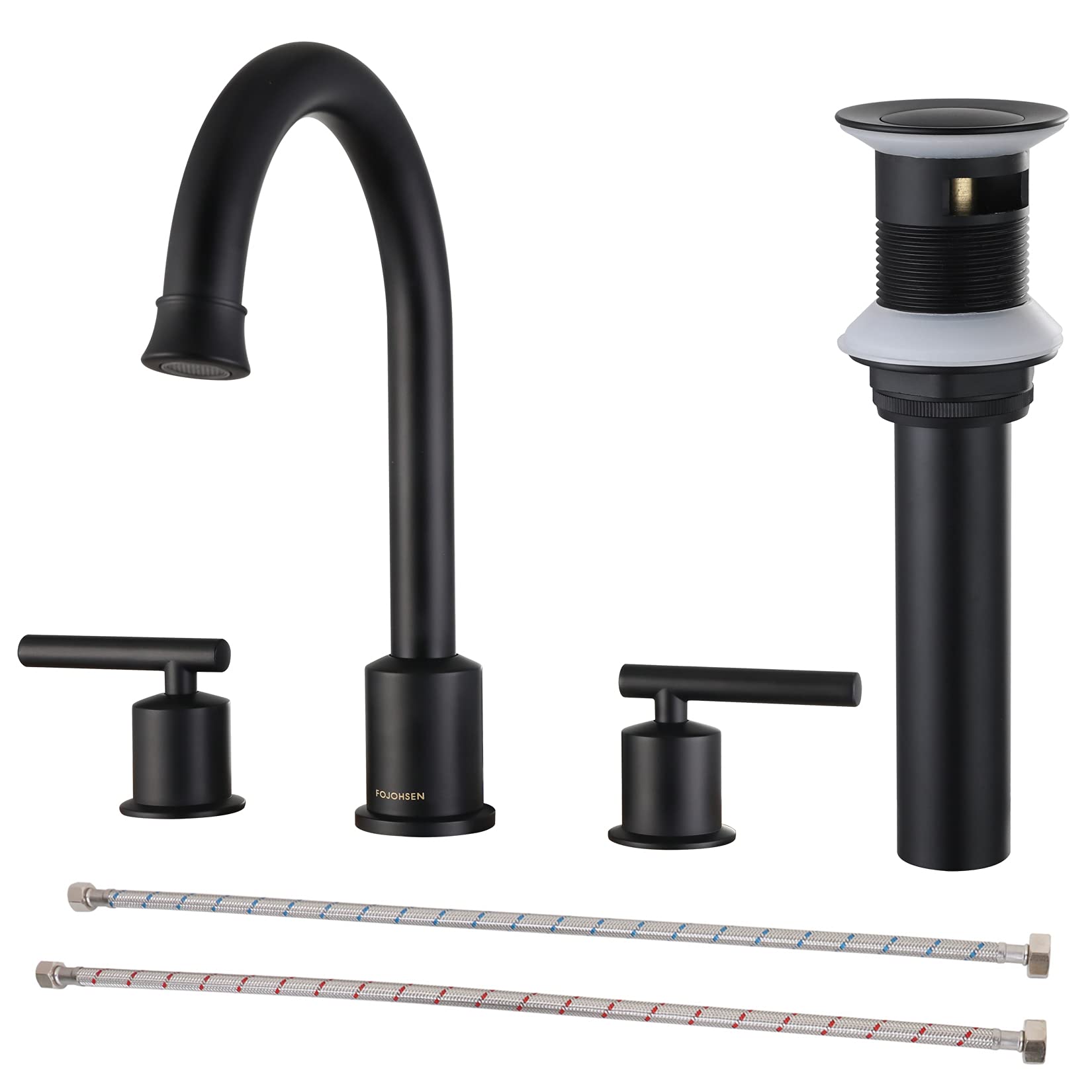 FOJOHSEN 8 Inch Widespread Bathroom Faucet - 2-Handle Solid Brass Lavatory Sink Mixer Tap with 3 Hole Installation - Matte Black Finish for Vanity, Powder Room & Guest Bathroom