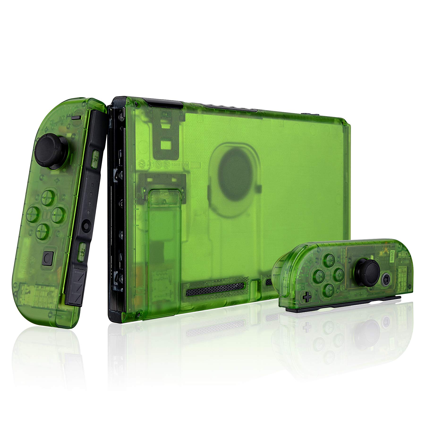 eXtremeRate Full Replacement Case for Nintendo Switch Joy-Con & Console - DIY Custom Shell, Buttons, Back Cover & Kickstand Set - Transparent Green - Perfect for Gaming, Modding & Personalization