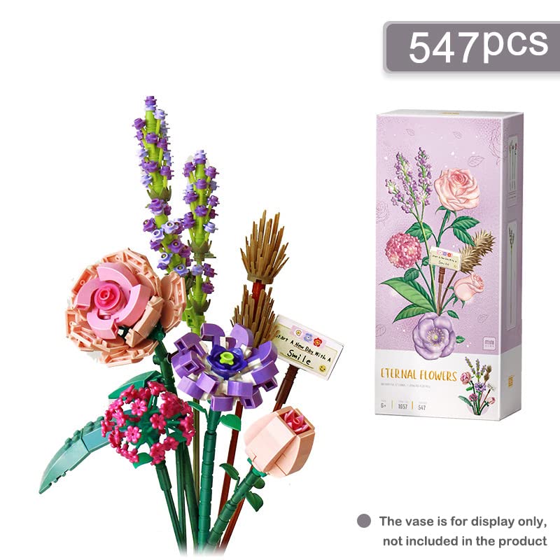 Flower Bouquet Building Blocks Kit - DIY Artificial Flowers for Stress Relief & Mindfulness | Creative Birthday Gift for Adults & Teens | Perfect for Home Decor, Office Desk & Relaxation Therapy