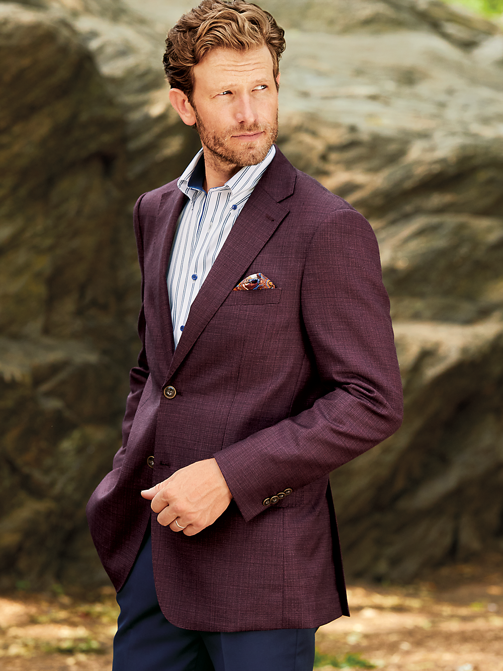 Premium Wool Single Breasted Notch Lapel Blazer for Men - Classic Plum Color Business Jacket | Perfect for Office Wear, Formal Events & Professional Occasions
