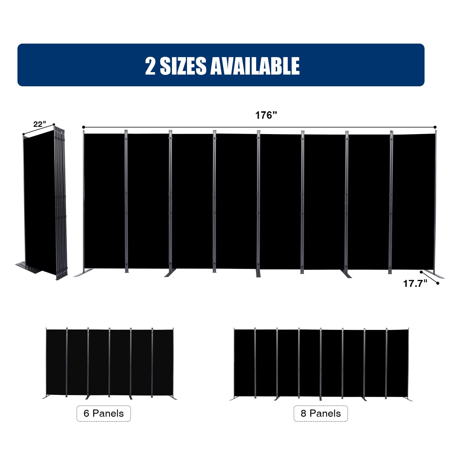 8 Panel Room Divider & Folding Privacy Screen - Freestanding Fabric Partition for Office, Bedroom, Studio & Dorm | Perfect for Creating Private Spaces, Home Decor & Room Separation