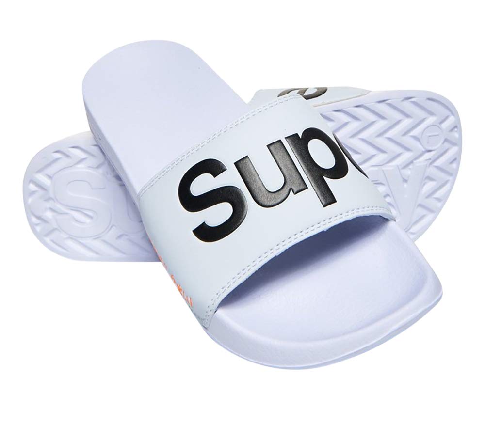 Superdry Men's Classic Pool Slide Sandal - Comfortable Summer Beach Slides for Men, Optic White, Small | Perfect for Poolside, Beach, and Casual Wear