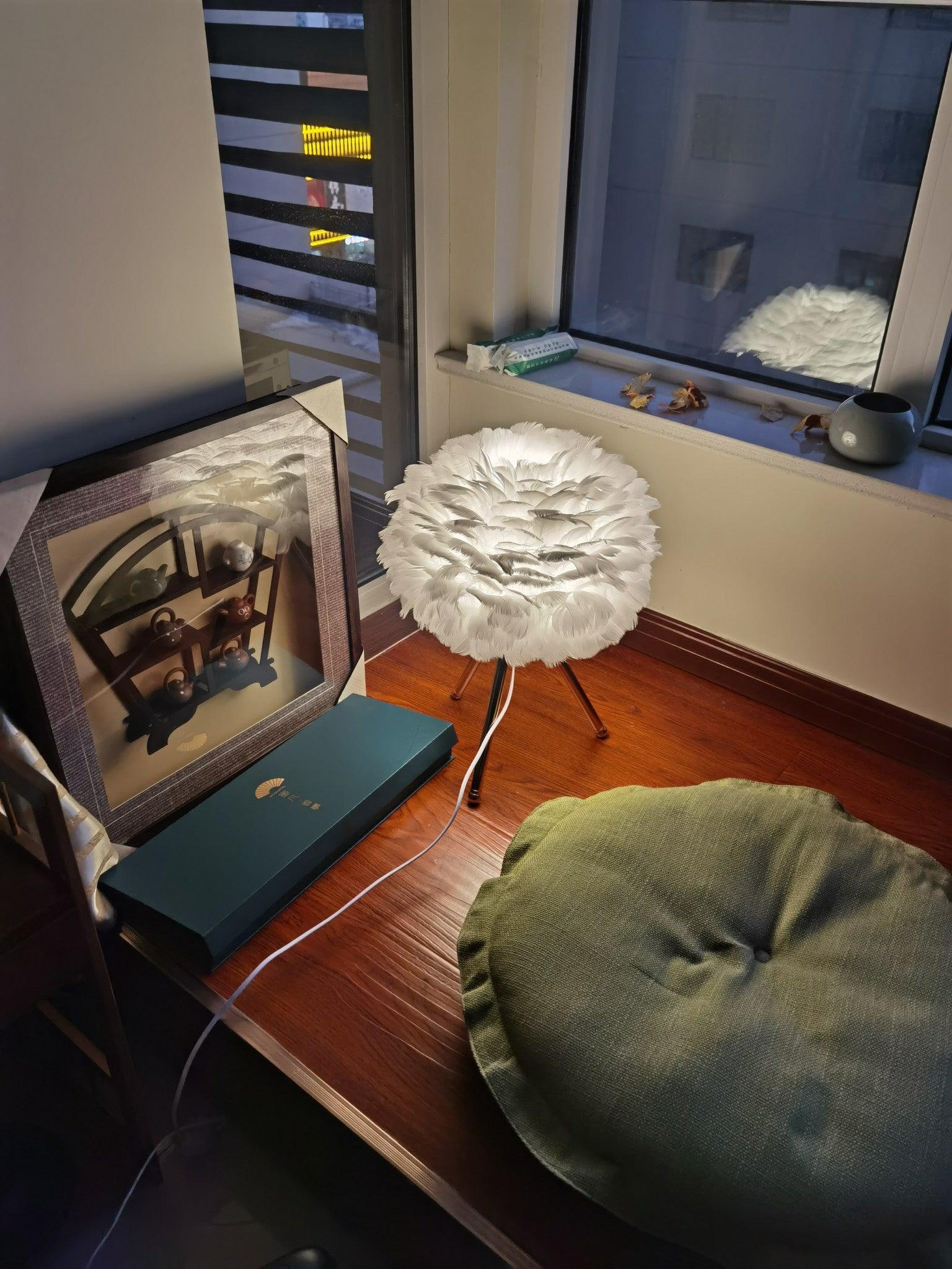 Elegant Goose Feather Table Lamp - Soft Warm White Light for Bedroom, Living Room & Office Decor - Perfect for Relaxation & Cozy Ambience