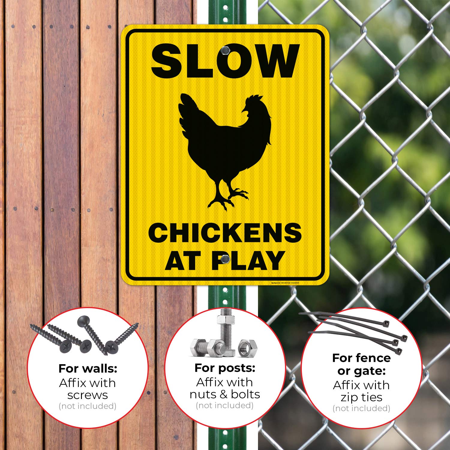 Slow Chickens at Play Sign - 24x30 Inches Reflective Aluminum Chicken Crossing Sign for Coops & Farms - 3M EGP .080 Fade-Resistant - Indoor/Outdoor Use - Made in USA - Perfect for Rural Roads, Poultry Farms & Backyard Chicken Coops