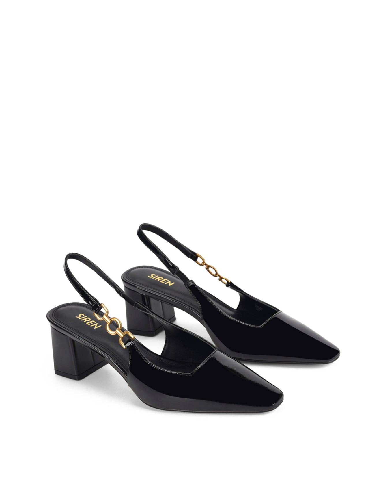 Renee Slingback Block Heels for Women - Black Patent Leather Dress Shoes | Comfortable Chunky Heels for Work, Party & Special Occasions