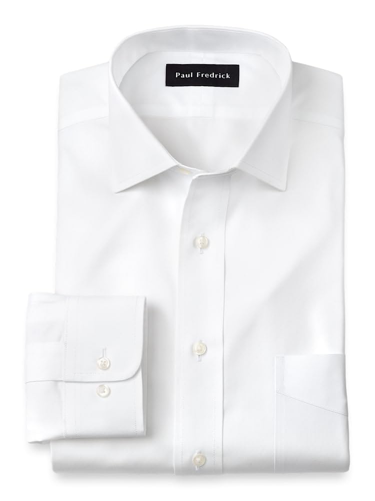Paul Fredrick Men's Tailored Fit Non-Iron Pinpoint Cotton Dress Shirt - Premium Business & Formal Wear for Office, Weddings & Special Occasions