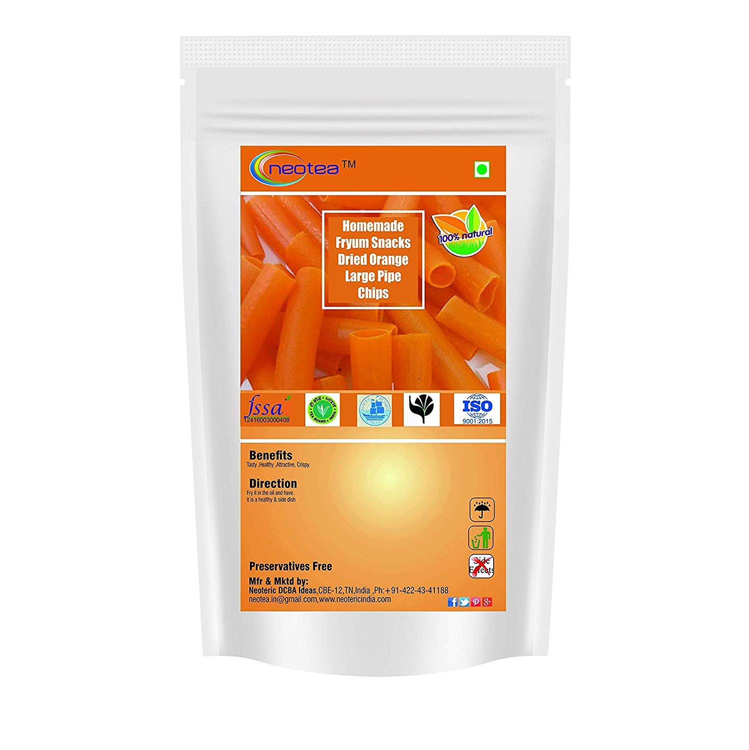 Neotea Homemade Fryum Snacks - Dried Colorful Pipe Chips (Red/Orange/Yellow) 500g Combo Pack | Crunchy Indian Snack for Parties, Movie Nights & Tea Time