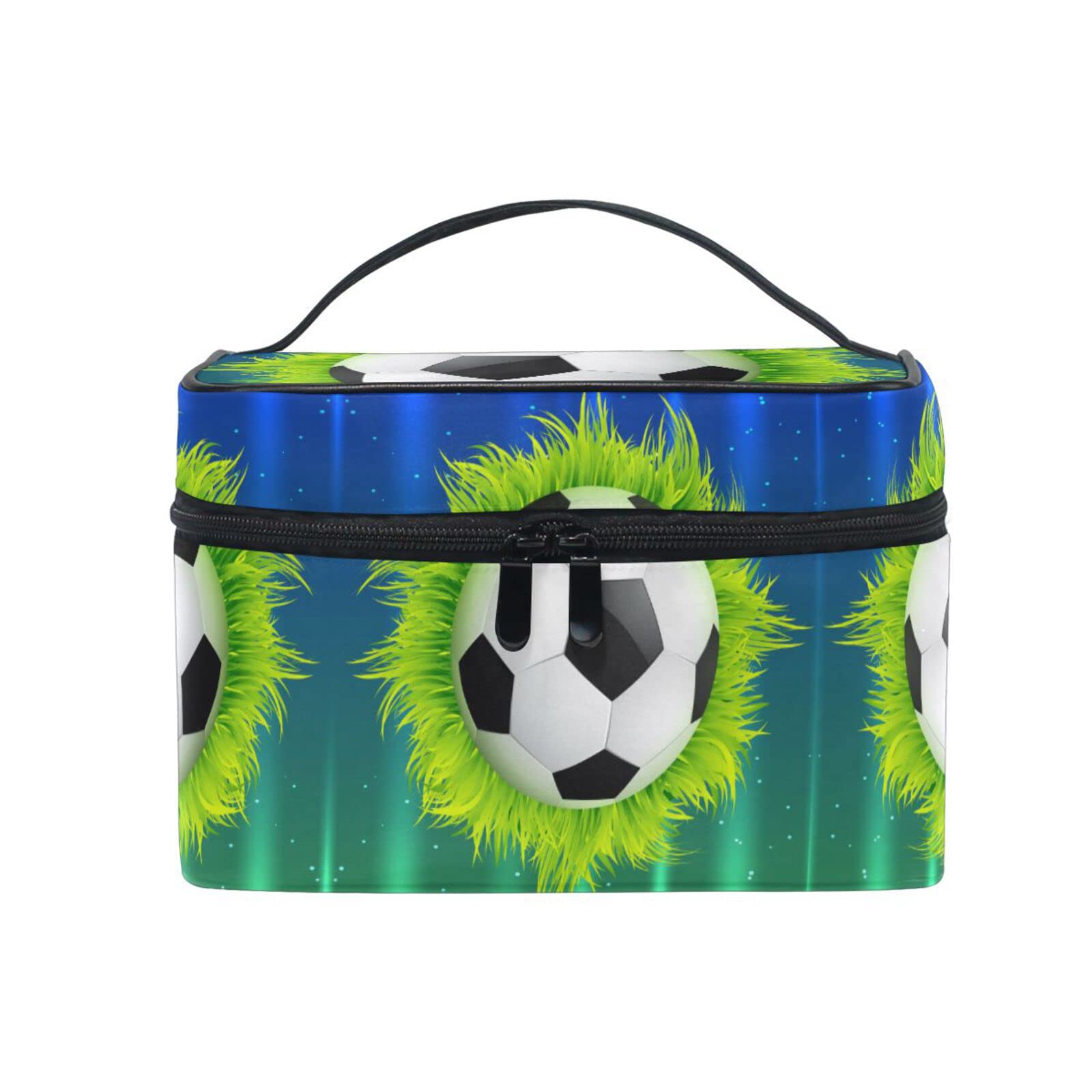 Green Football Themed Cosmetic Bag - Waterproof Zippered Makeup Pouch & Toiletry Organizer for Women & Girls | Perfect for Travel, Gym, Sports & Daily Essentials