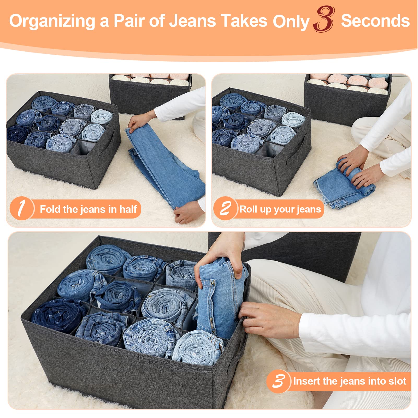 2-Pack Closet Organizers & Storage Bins - 12-Cell Drawer Organizer for Clothes, Jeans, Pants, Sweaters | Wardrobe Shelf Dividers & Closet Organization Solutions | Perfect for Bedroom, Dorm, or Small Space Storage