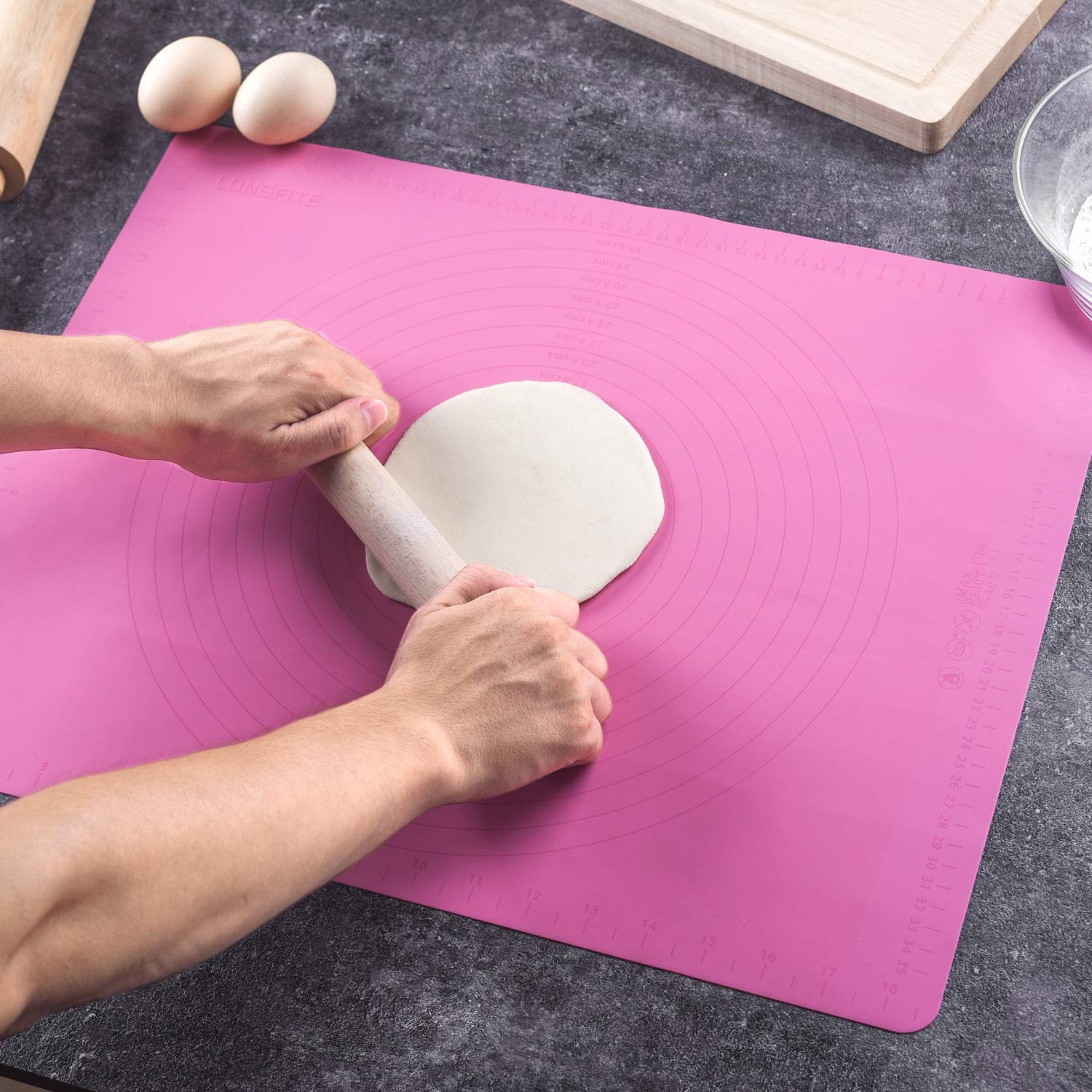 Extra Large Non-Stick Silicone Baking Mat for Rolling Dough, Pastry Making & Countertop Protection - Measurement Markings Included - Perfect for Fondant, Pie Crust & Cutting Table (XL Pink) - Ideal for Home Bakers & Professional Kitchens