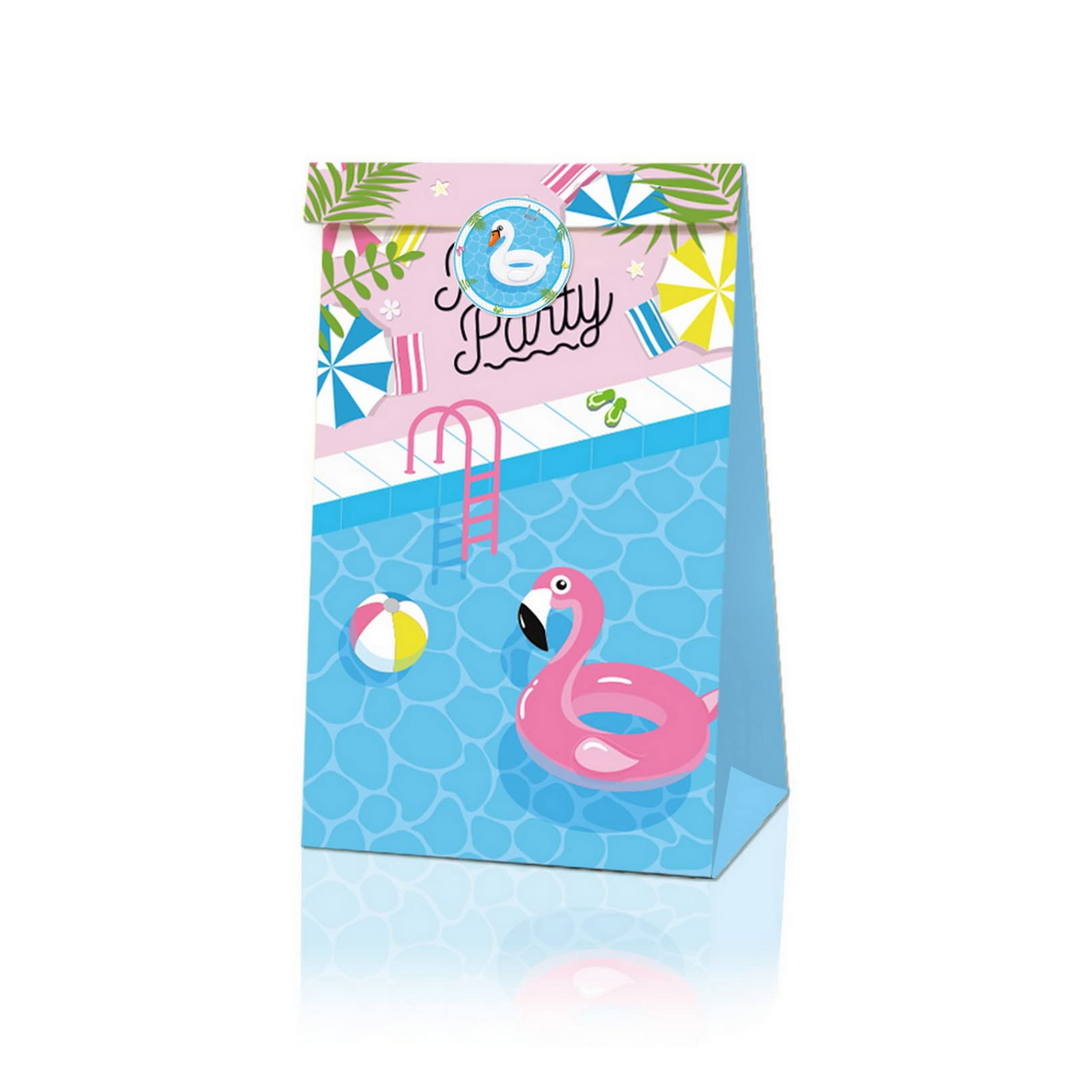 COSFAN 12 Pack Summer Pool Beach Paper Gift Bags - Tropical Hawaiian Luau Party Decorations, Swimming Pool Theme Treat Bags for Candy & Favors with Stickers | Perfect for Pool Parties, Beach Events & Summer Celebrations