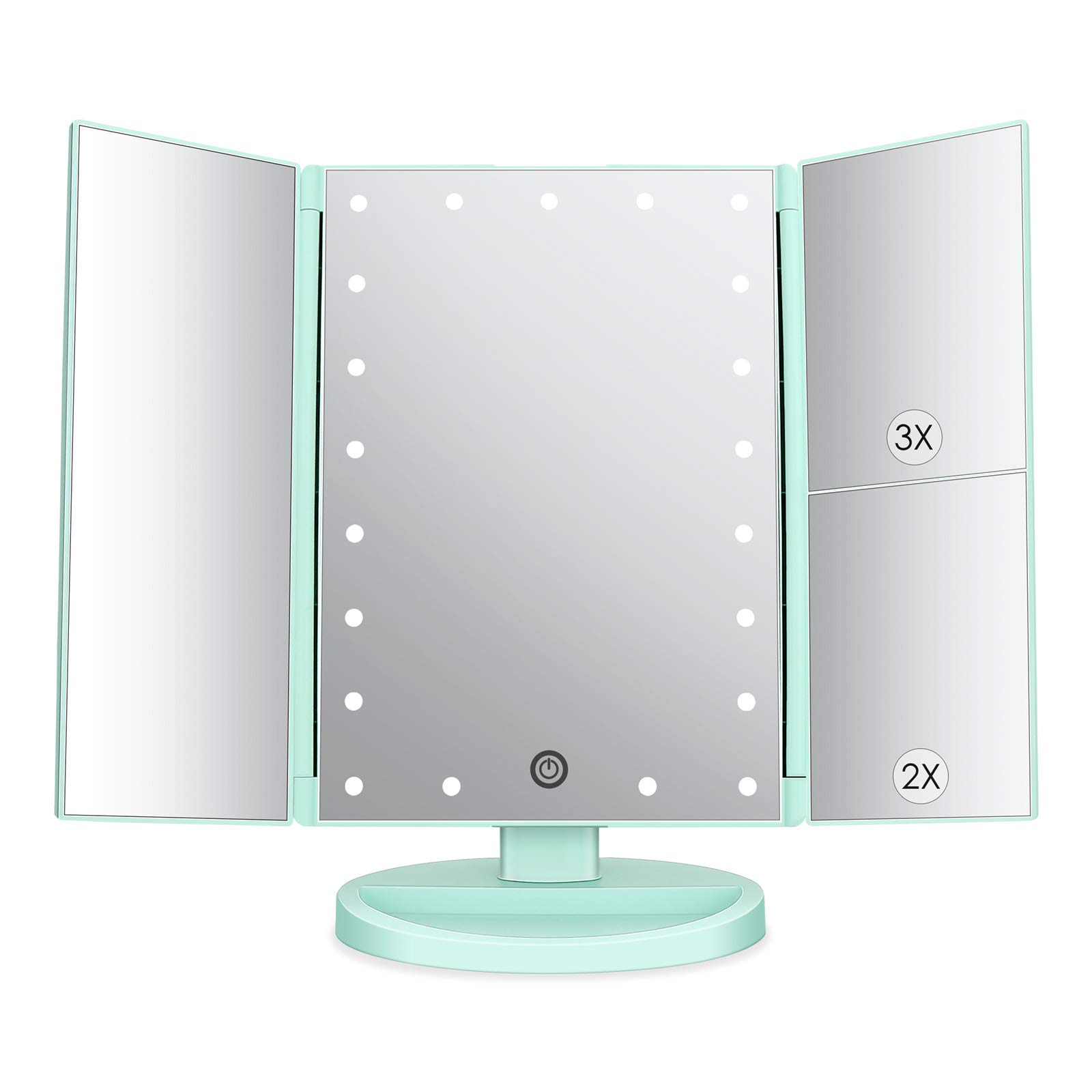Tri-Fold LED Vanity Mirror - 21 Lights, 3X Magnification, Touch Control for Home & Travel Makeup