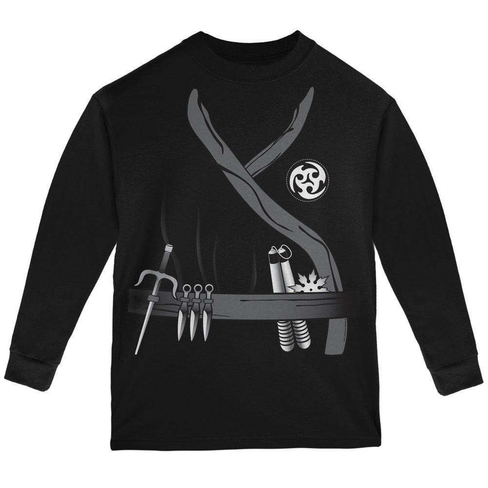 Halloween Ninja Assassin Costume for Kids - Black Long Sleeve T-Shirt | Youth Size Large | Perfect for Halloween Parties, Cosplay & Trick or Treating