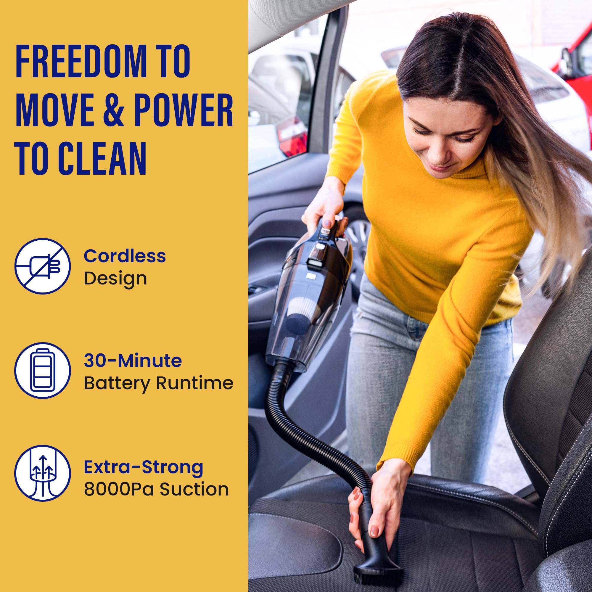 4-in-1 Cordless Car Vacuum Cleaner with Tire Inflator, Digital Pressure Gauge, LED Light & Cleaning Kit - Portable Handheld Vacuum for Car Interior, Home & Office Cleaning - Perfect for Pet Hair, Dust & Debris Removal