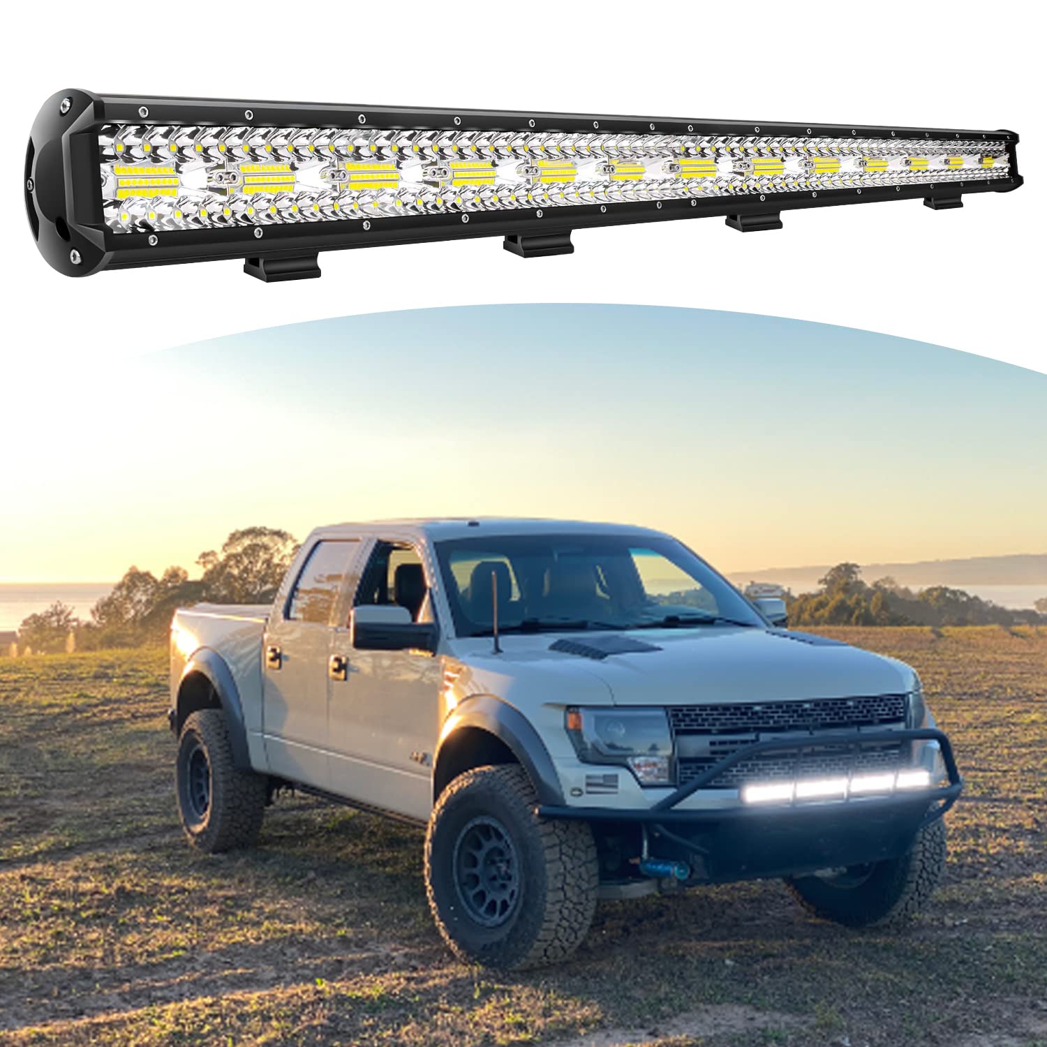 37 Inch LED Light Bar with Tri-Row Flood Spot Combo - 260 LEDs Super Bright Off-Road Lighting for Trucks, Jeeps, UTVs & ATVs - Waterproof Driving Lights for Night Adventures, Camping & Trail Riding