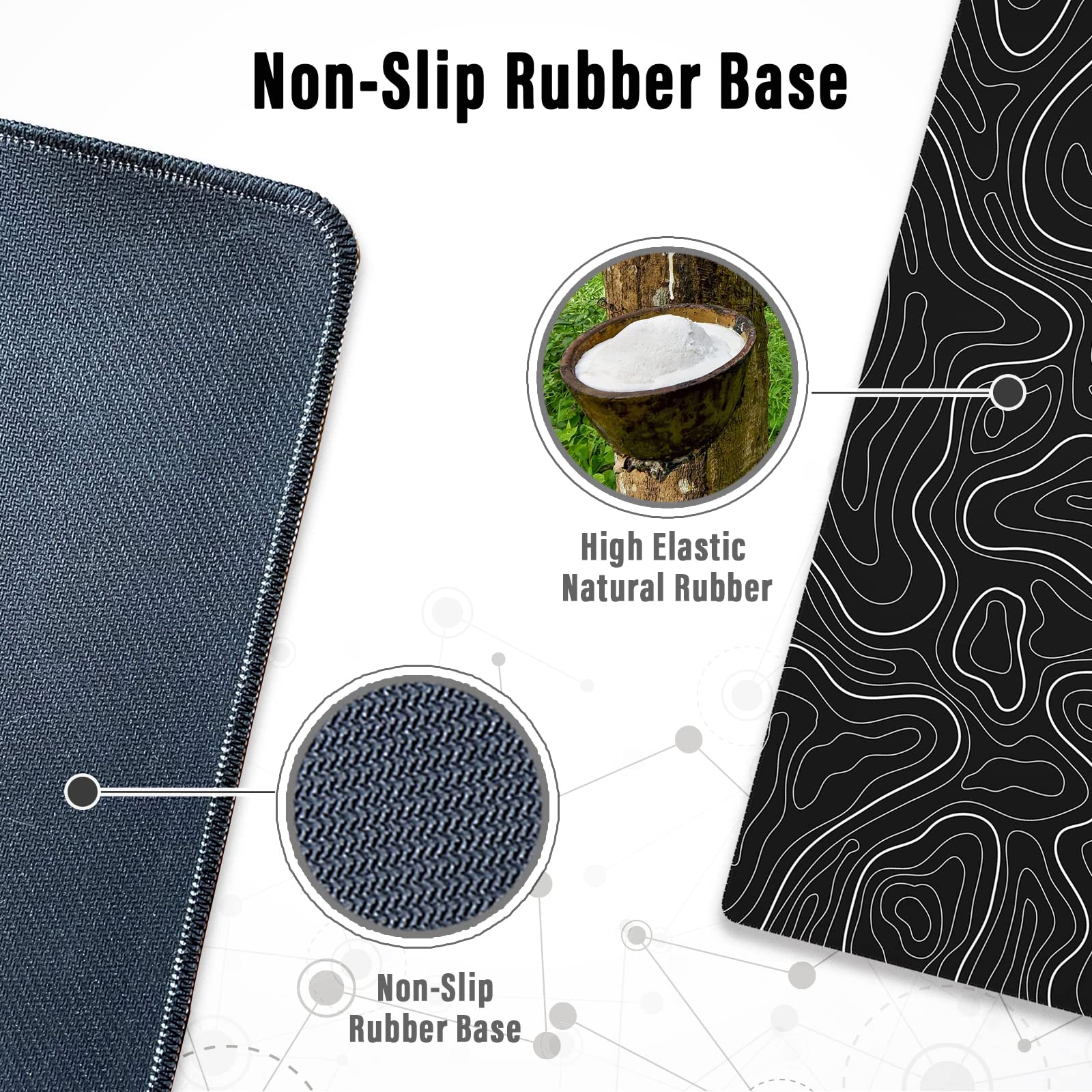Ovenbird Large Gaming Mouse Pad 80x30cm - Non-Slip Topographic Map Design Mouse Mat for PC, Laptop, Keyboard & Mouse - Perfect for Gaming, Office Work & Home Use - Black Minimalist Computer Desk Accessory