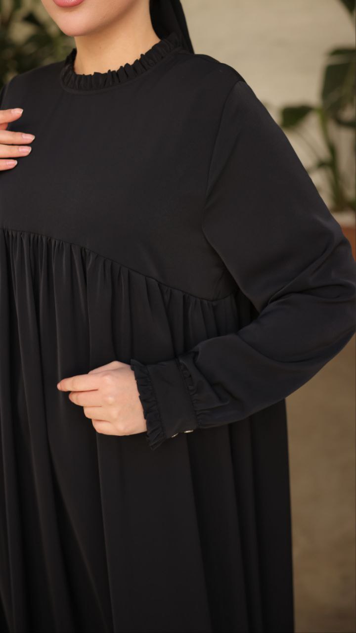 Elegant Gathered Sleeve Long Maxi Abaya Dress for Women - Modest Islamic Clothing for Prayer, Special Occasions & Everyday Wear