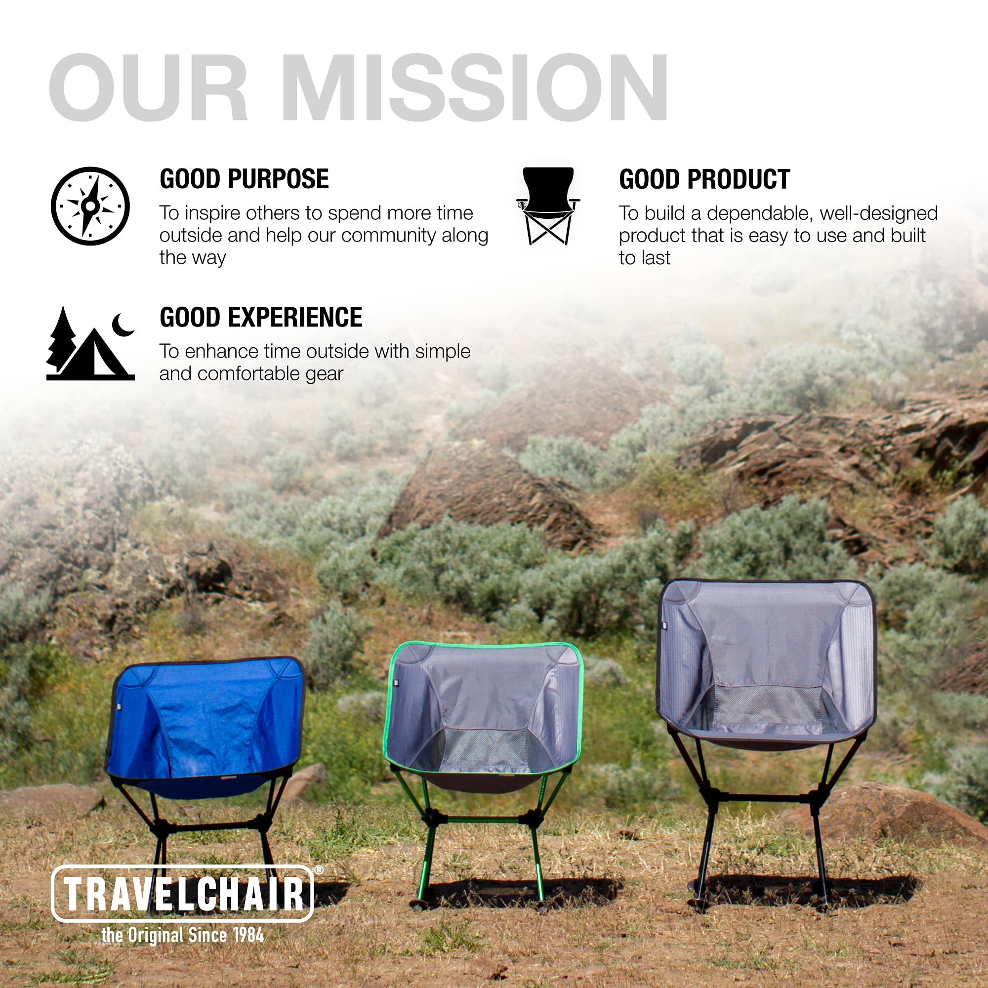 TravelChair Roo Wide & High Back Camping Chair - Heavy Duty Portable Folding Outdoor Chair for Camping, Beach, Picnics, Backpacking & Tailgating - Comfortable Black Camp Chair with Cup Holder