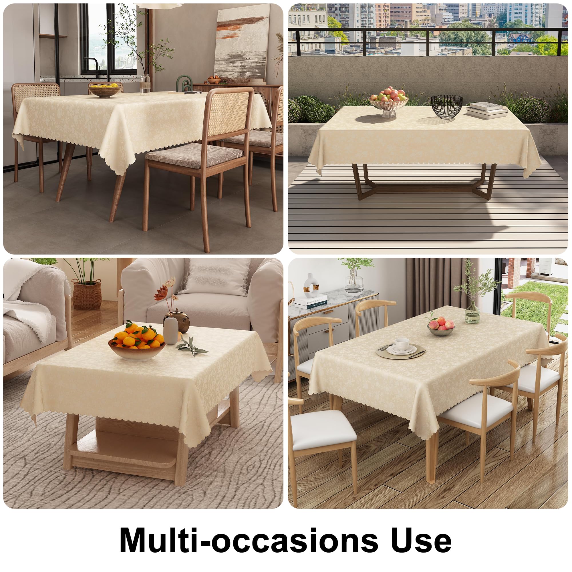Waterproof Heavy Duty Vinyl Wipeable Washable 60 x 102 Inch Beige Tablecloth for Kitchen and Dining Room