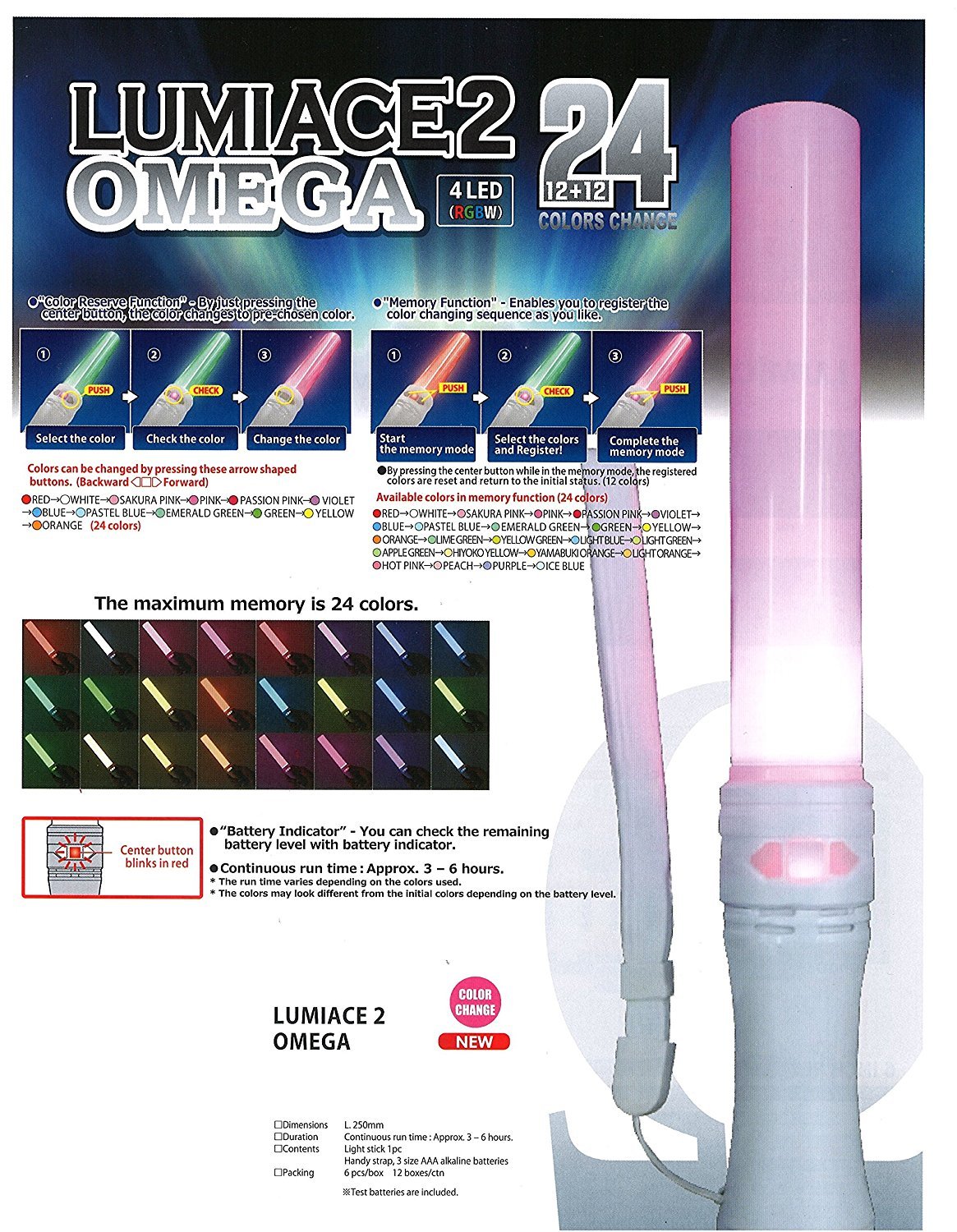 G29794 LED Color Changing Penlight - Bright Luminace 2 Omega Sparkling Light for Concerts, Live Events, Festivals & Summer Vacations | Perfect for Night Parties, Raves, and Outdoor Activities