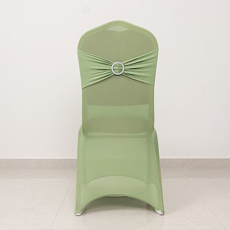 Elegant Spandex Stretchable Banquet Chair Covers with Silver Rhinestone Buckles - Perfect for Weddings, Parties, and Formal Events