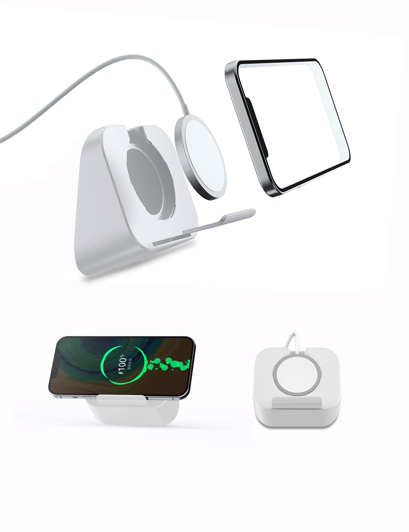 Magnetic Phone Wall Mount for Magsafe Charger - Bedside Phone Holder Compatible with iPhone 12/12 Pro/13 Pro Max - Secure Mounting for Nightstand, Kitchen, Office (White, Charger Not Included)