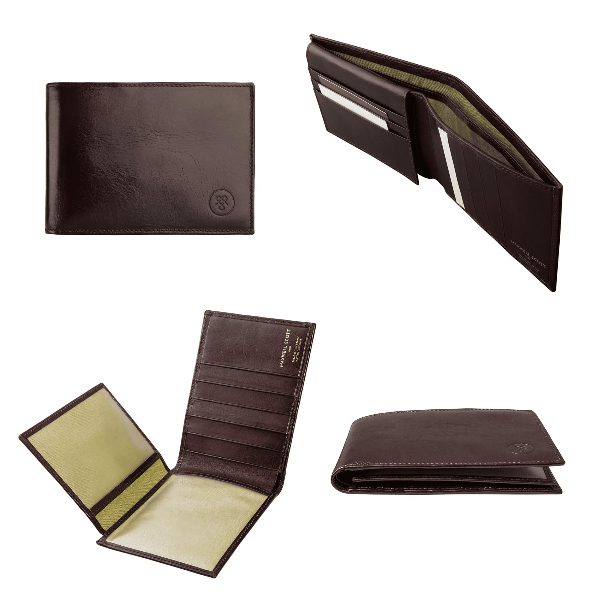 Maxwell Scott Men's Large Luxury Leather Trifold Wallet - Personalized ID Card Billfold - The Gallucio in Dark Brown | Perfect Gift for Dad, Husband & Business Professionals | Everyday Carry & Travel Essential