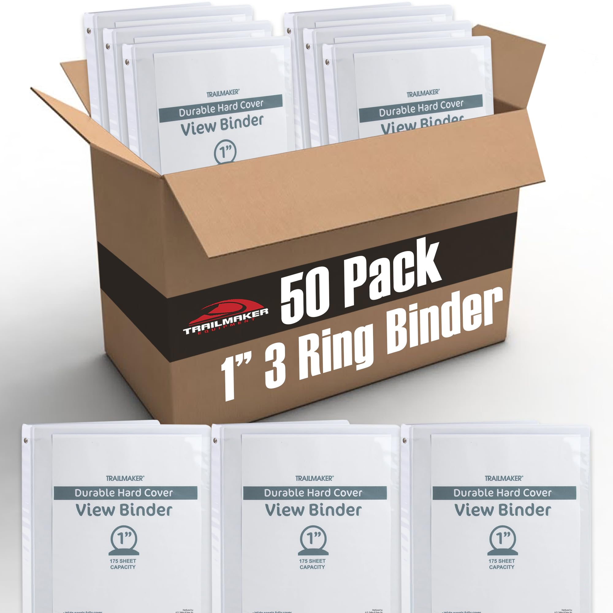 (50 Pack) 1 Inch White 3 Ring Binders with Clear View Cover & Interior Pockets - Heavy Duty Hardcover Binders for School, Office & Portfolio Organization - Bulk Teacher & Classroom Supplies - Perfect for Document Storage, Presentations & Student Projects