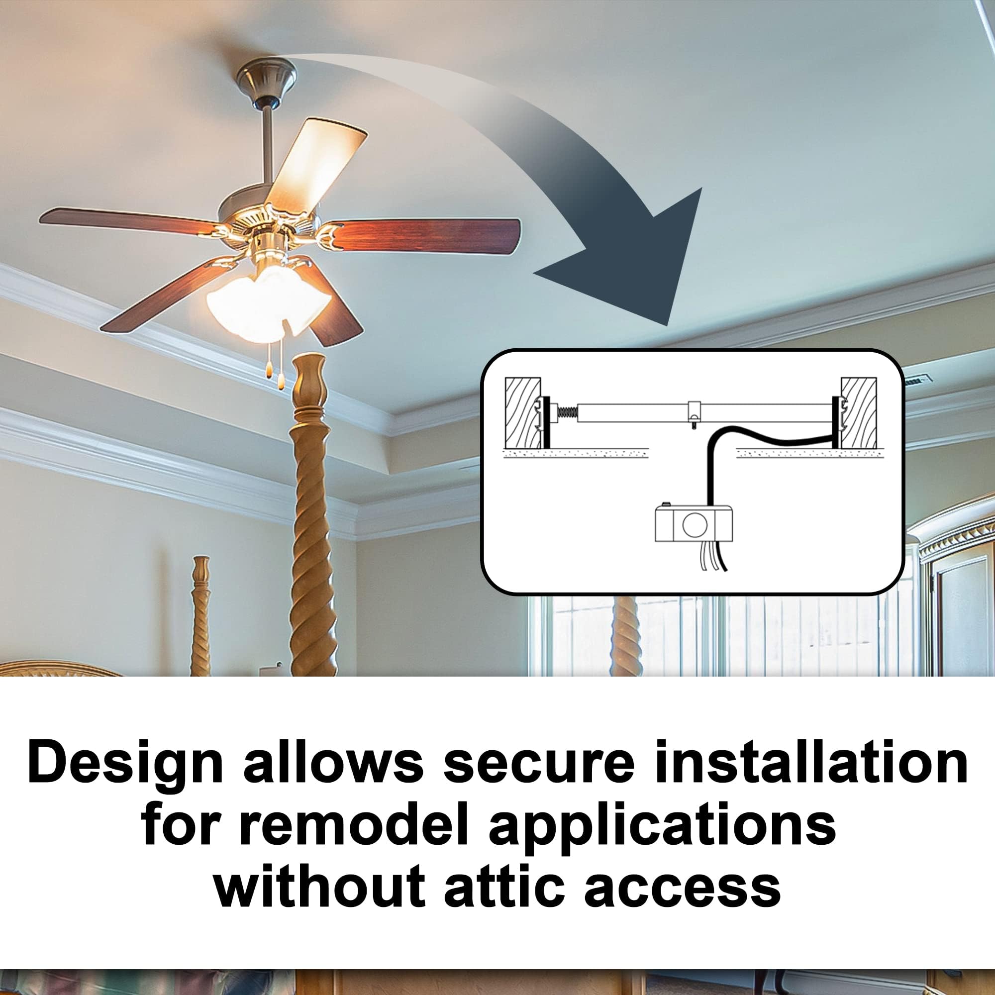 Ceiling Fan Mounting Bracket - Heavy Duty Saf-T-Brace with Locking Teeth (3 Teeth Design) for Secure Installation - Compatible with 2-1/8