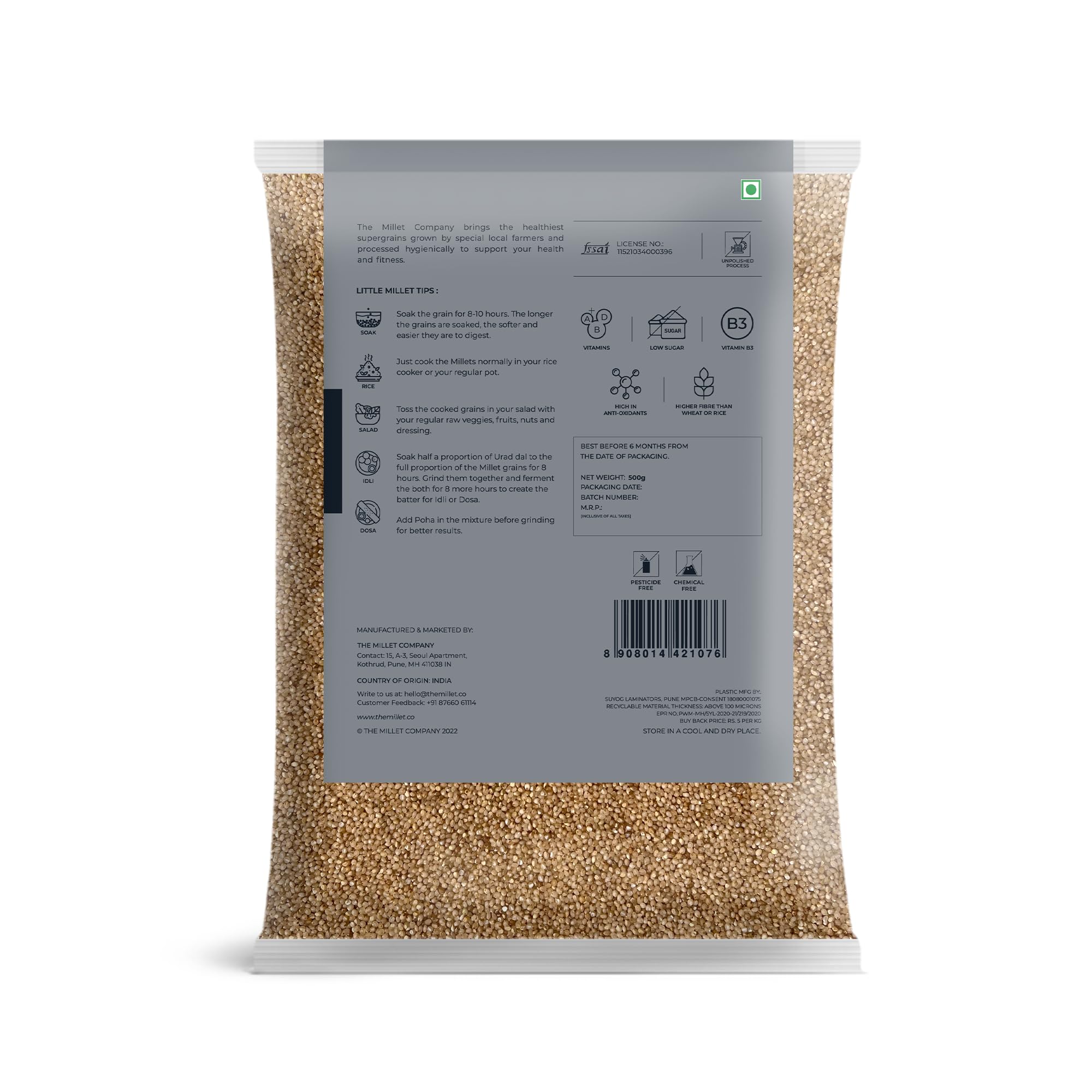 Organic Unpolished Millet Combo Pack - 5 Varieties (Browntop, Foxtail, Kodo, Barnyard & Little Millet) | High Fiber, Gluten-Free Ancient Grains | 5.5 lbs Natural Farm Produce | Perfect for Healthy Porridge, Baking & Vegan Recipes
