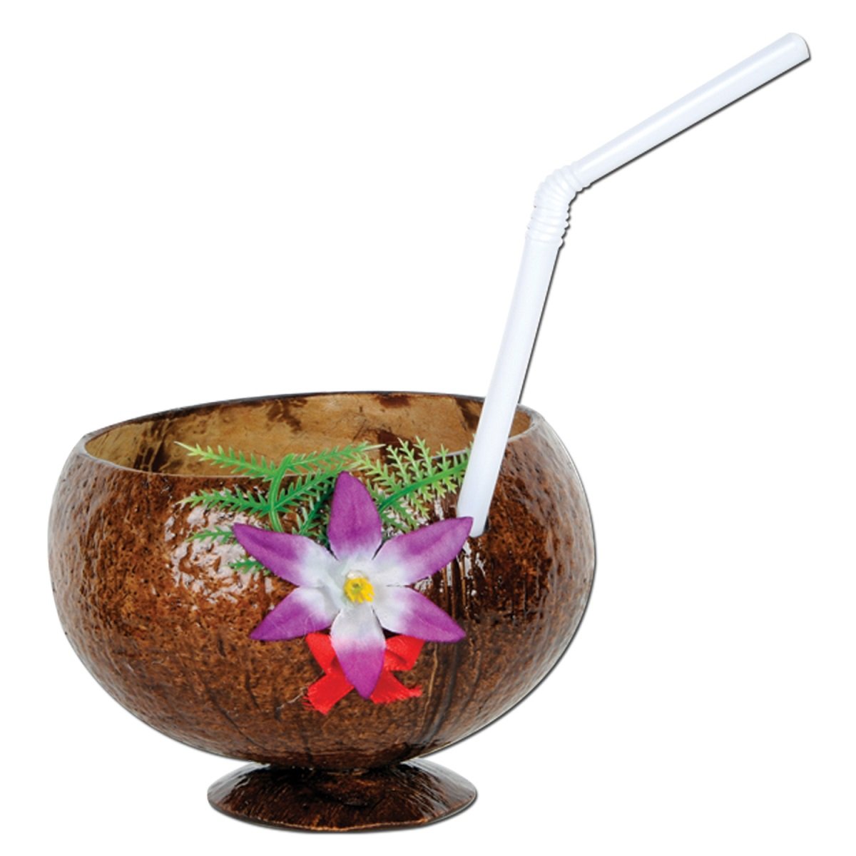 12-Pack Dark Brown Tropical Island Coconut Drinking Cups with Flower Design - 10 oz Party Cups for Summer Cocktails, Beach Themed Events & Luau Parties