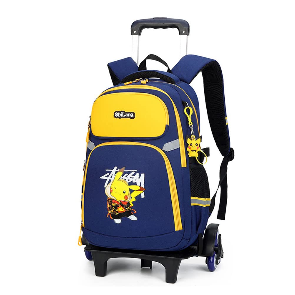 Anime School Backpack for Students - Durable Oxford Cloth Travel Backpack with 6 Wheels & Laptop Compartment | Perfect for School, Vacation & Daily Commute | Great Gift for Friends (Blue-Yellow)