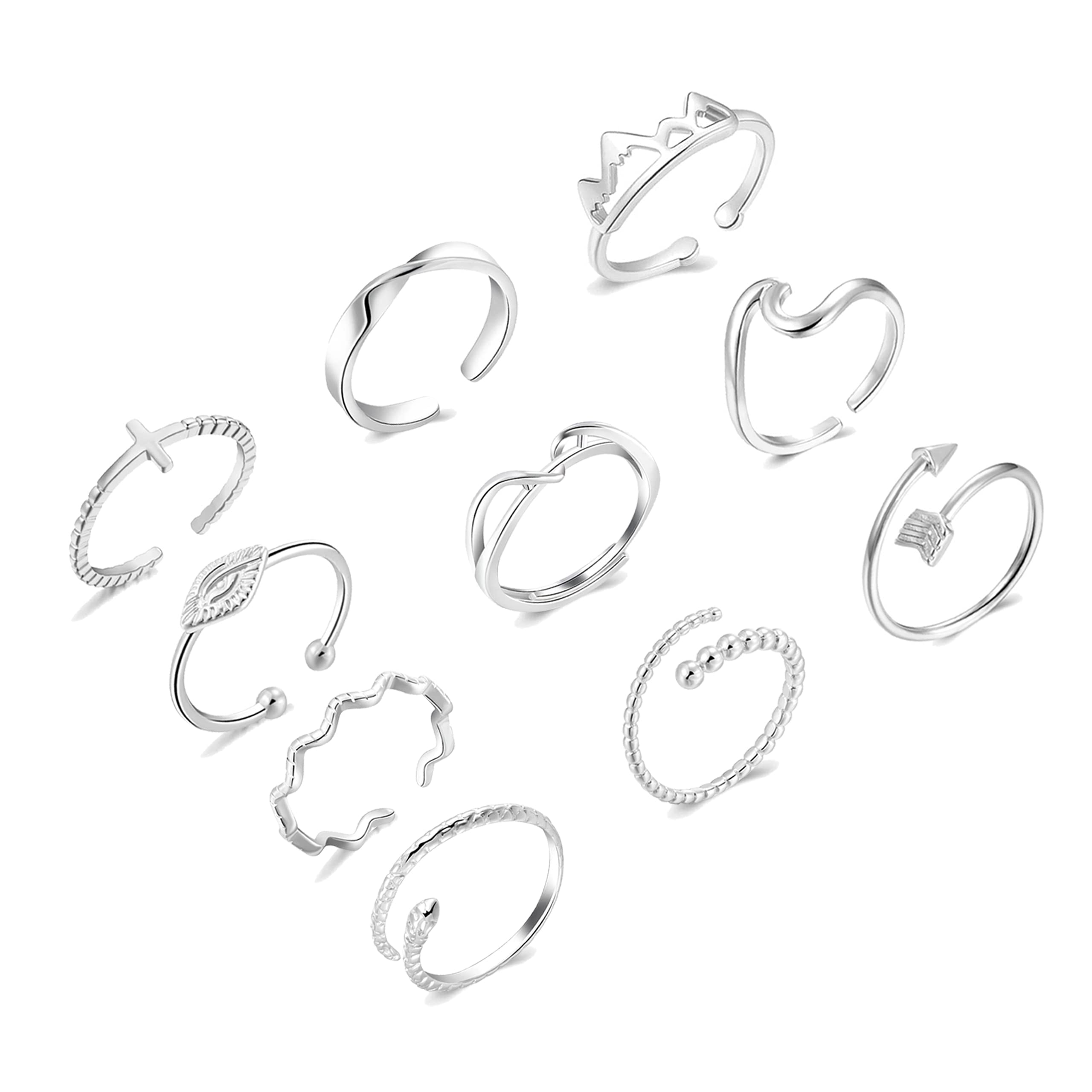 10 Pcs Rose Gold & Silver Vintage Bohemian Stackable Rings for Women & Teen Girls - Elegant Knuckle Rings for Layering, Gift Giving & Everyday Wear